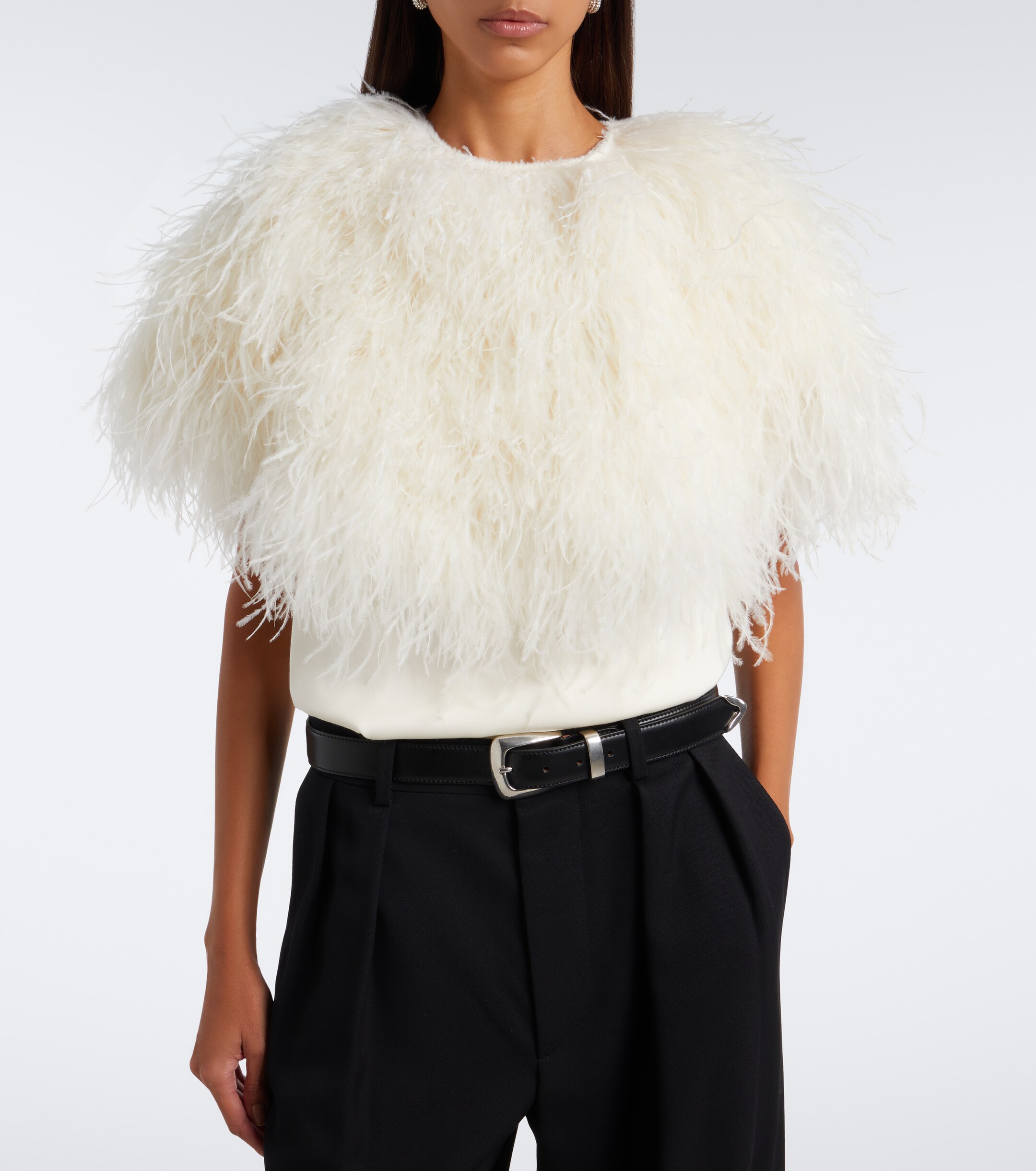 LOULOU DE SAISON Loulou de Saison Iona feather-trimmed top