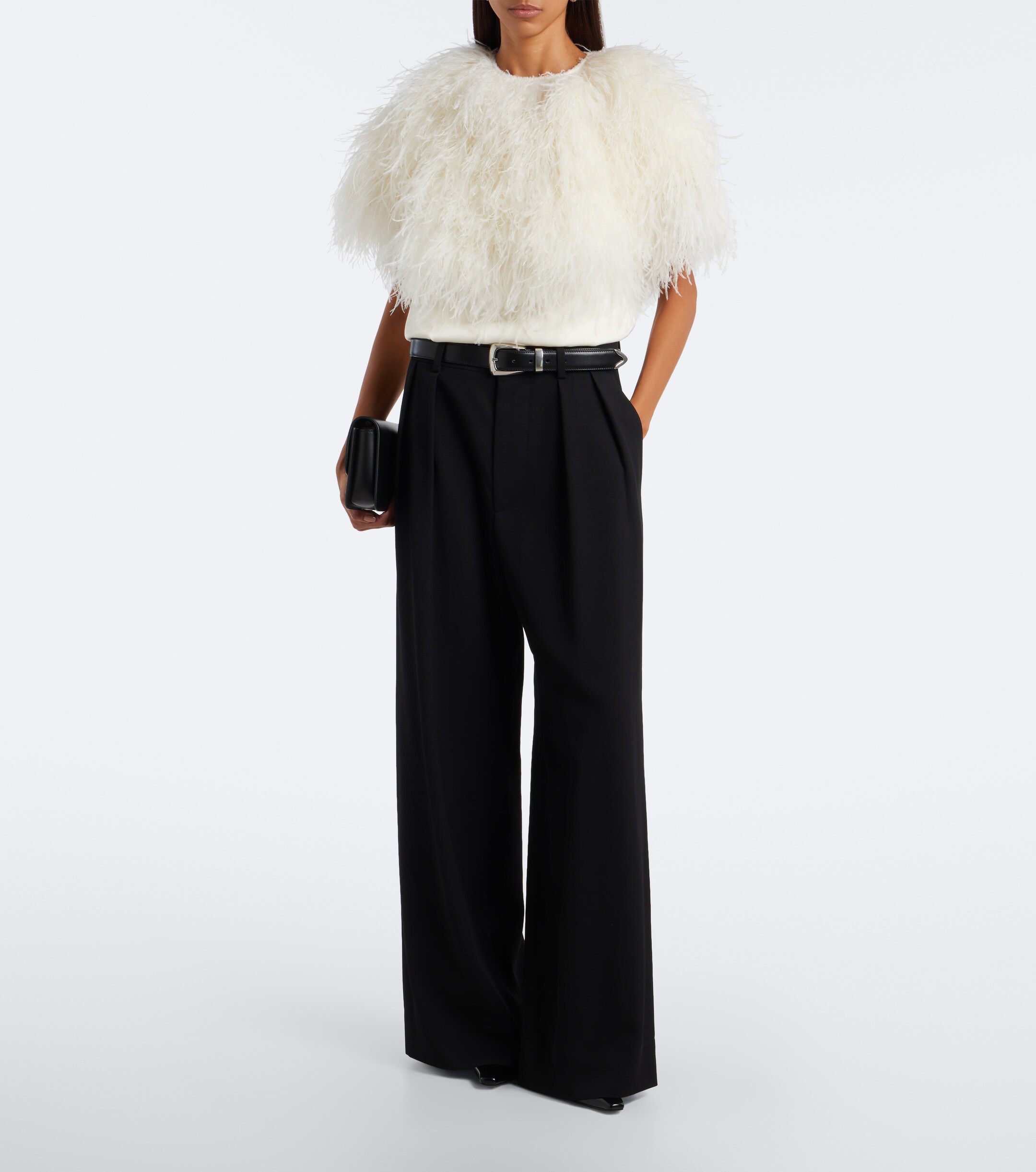 LOULOU DE SAISON Loulou de Saison Iona feather-trimmed top