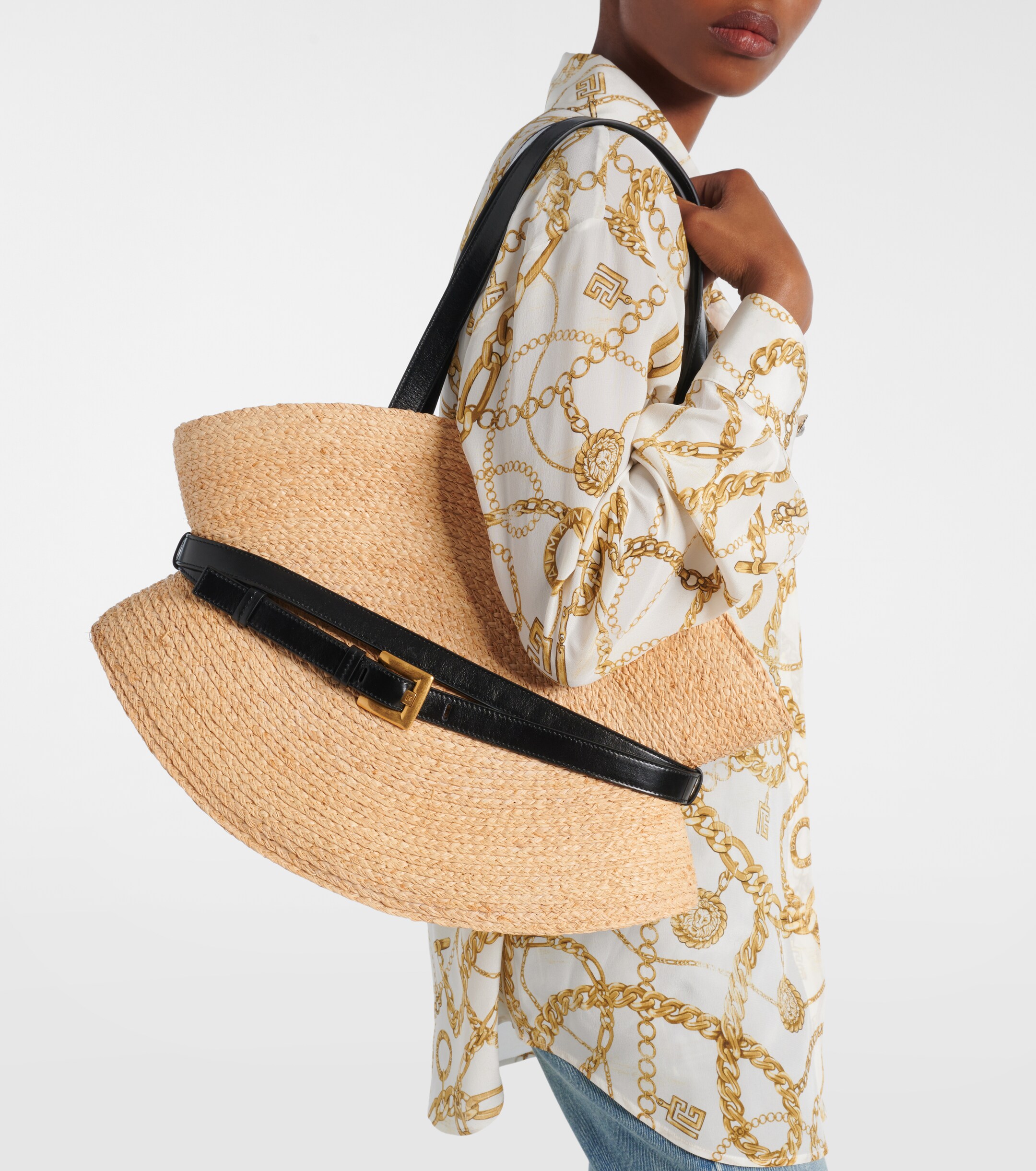 Balmain Shuffle Medium raffia tote bag