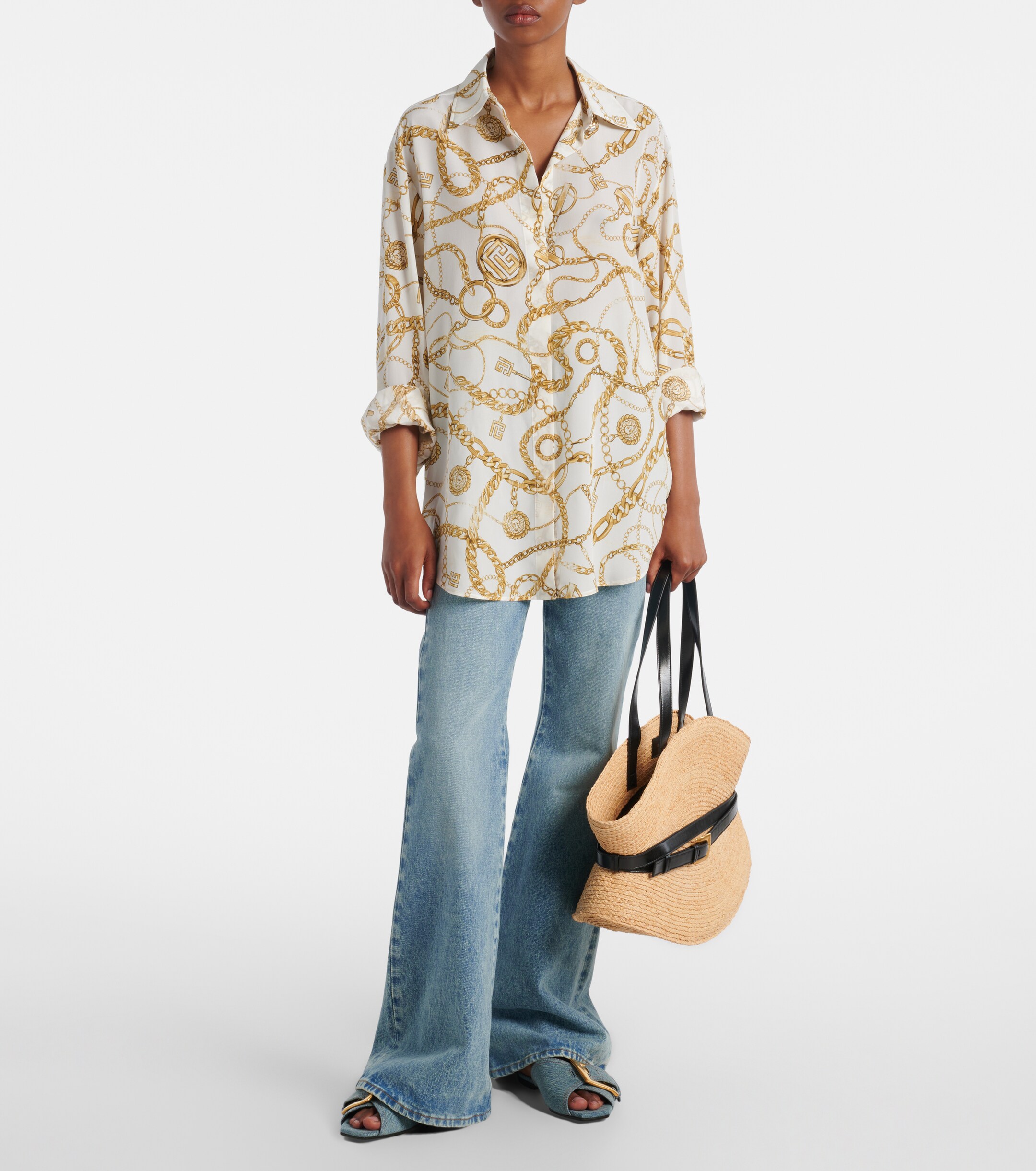 Balmain Shuffle Medium raffia tote bag