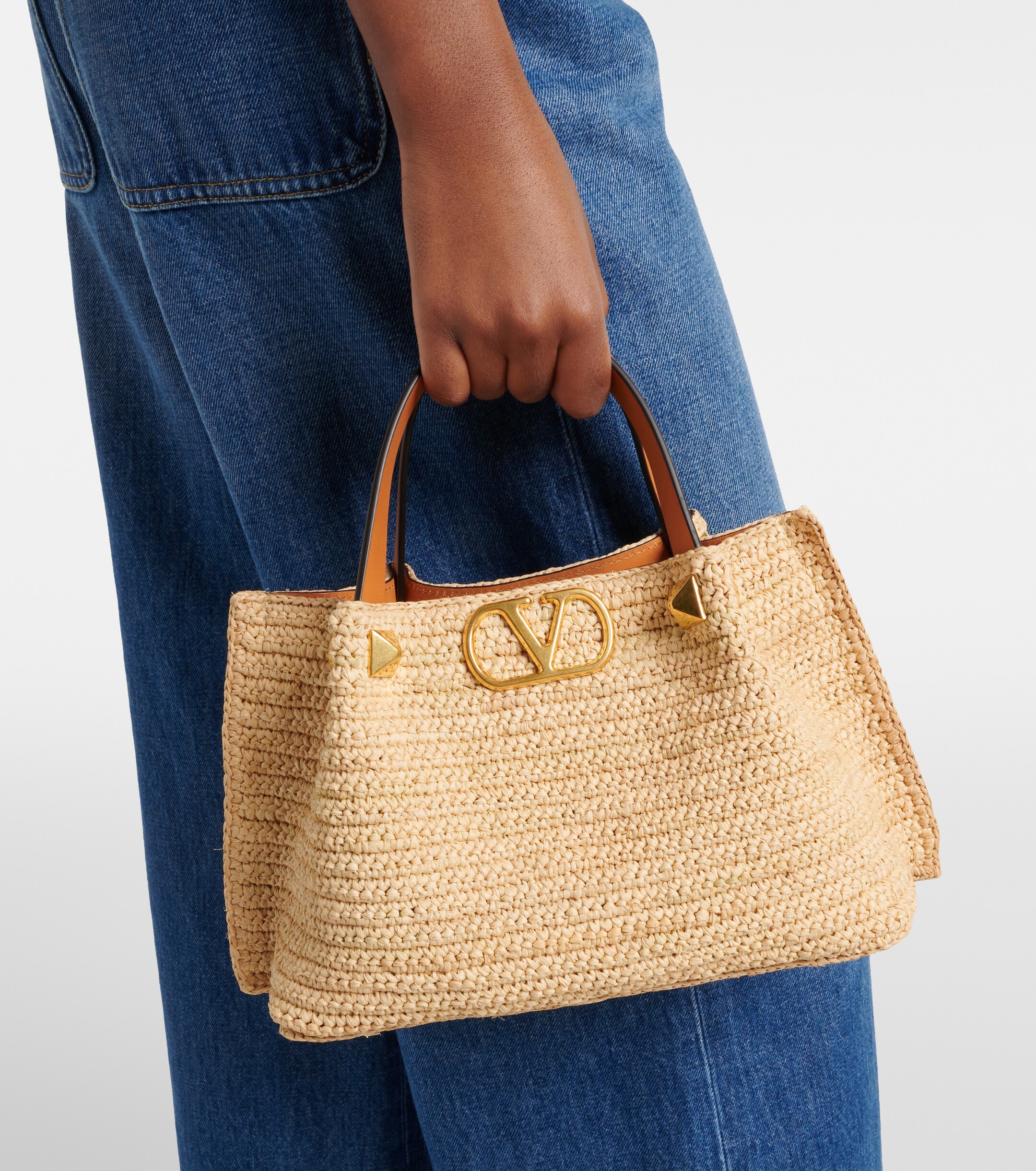 Valentino Garavani VLogo Small raffia top-handle bag thumbnail