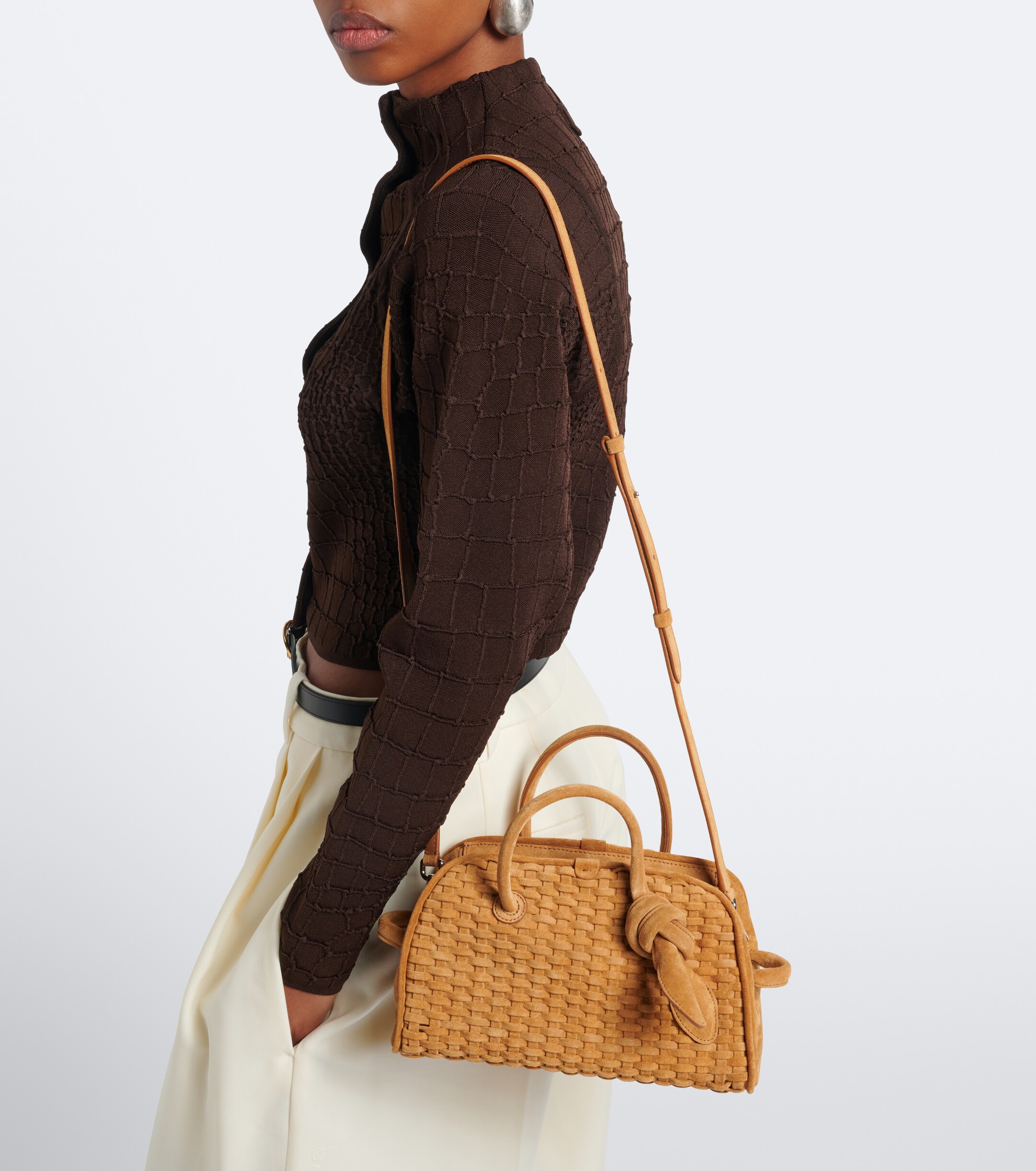 Jacquemus Turismo Small woven suede bowling bag