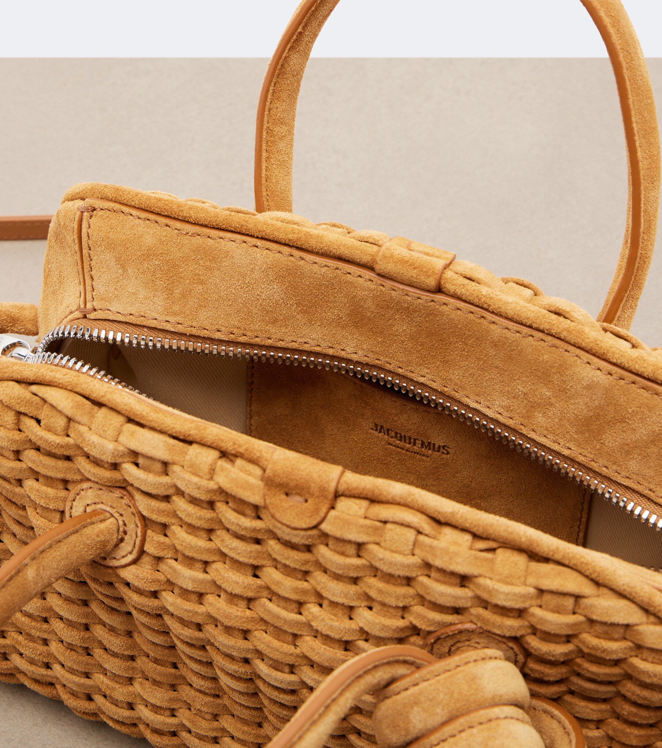 Jacquemus Turismo Small woven suede bowling bag