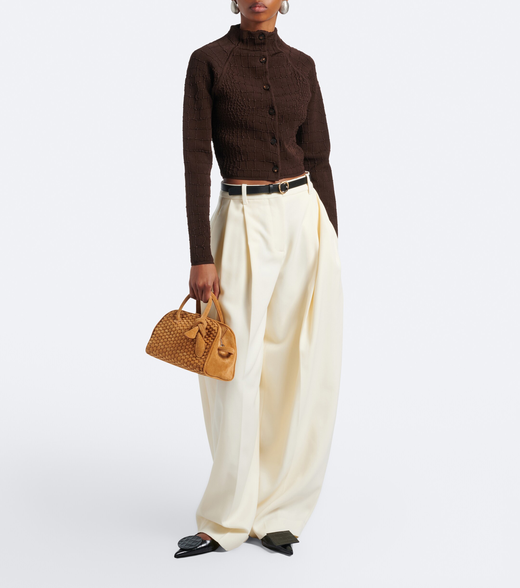 Jacquemus Turismo Small woven suede bowling bag