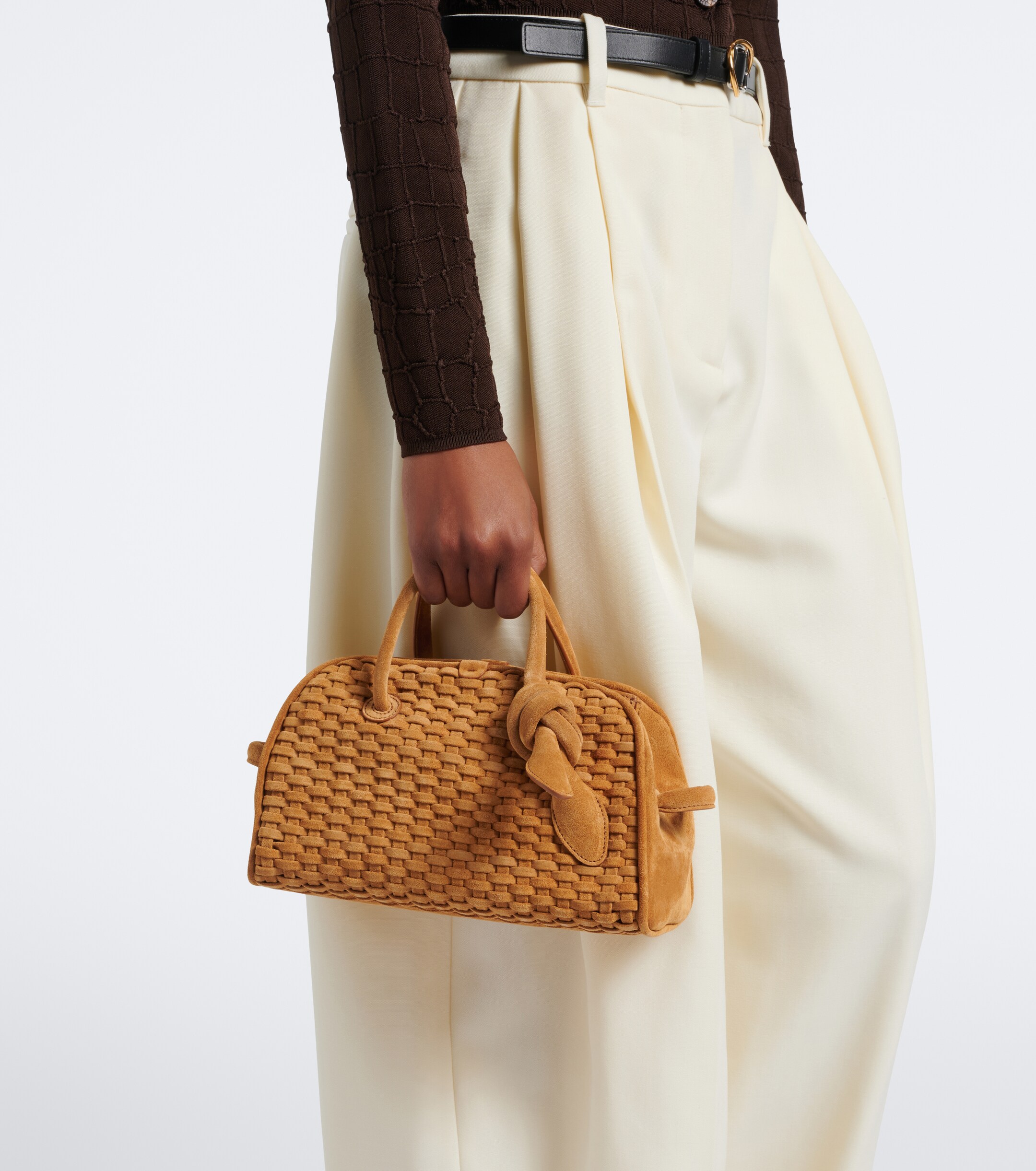 Jacquemus Turismo Small woven suede bowling bag