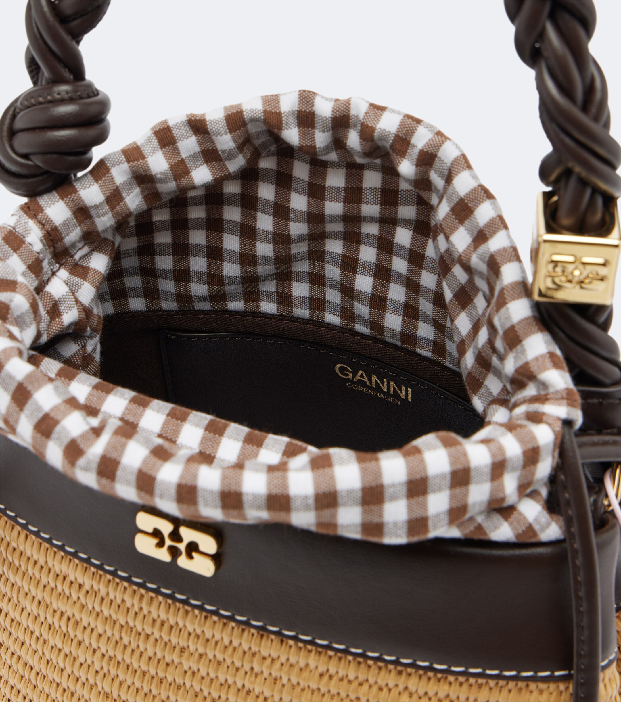 GANNI Bou Small raffia-effect bucket bag