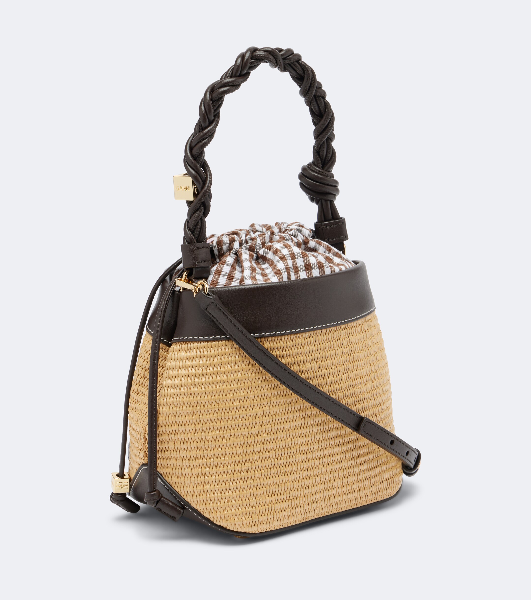 GANNI Bou Small raffia-effect bucket bag