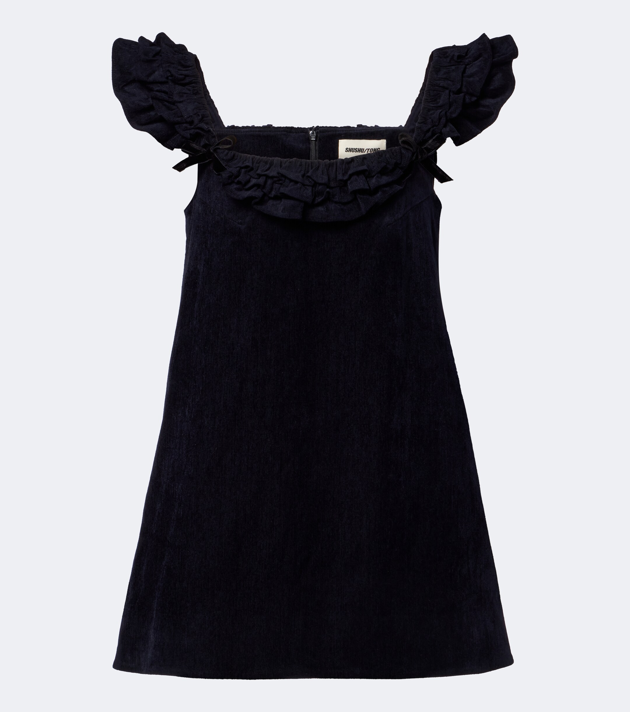 SHUSHU/TONG Shushu/Tong Bow-detail ruffled velvet minidress