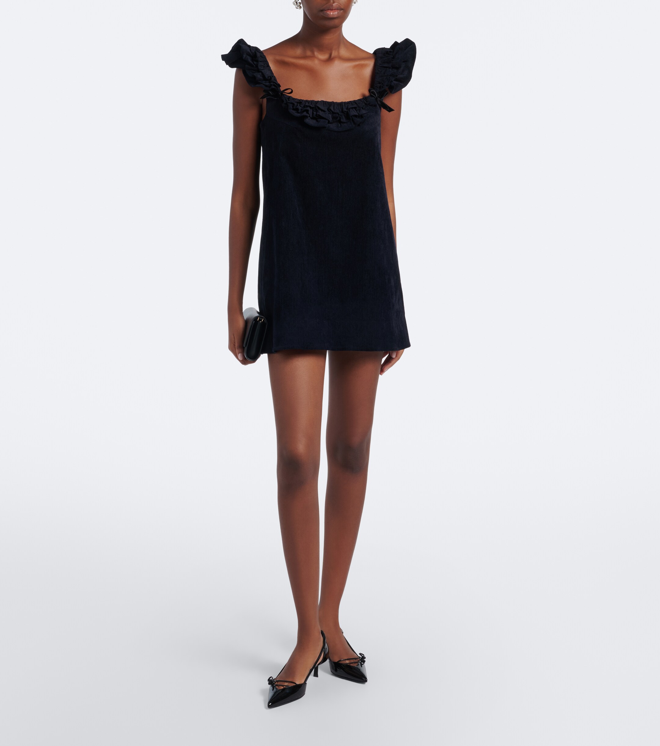 SHUSHU/TONG Shushu/Tong Bow-detail ruffled velvet minidress