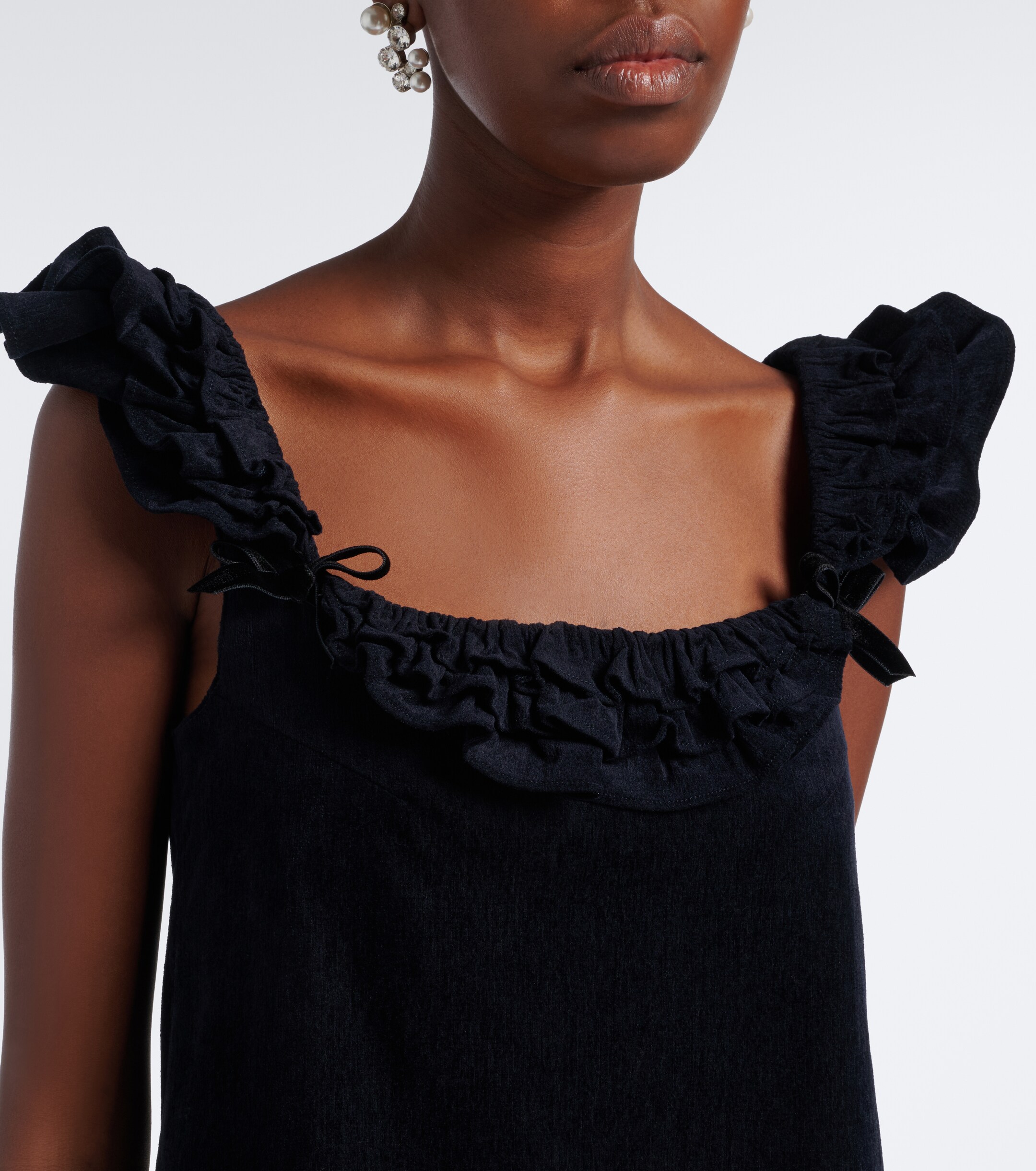 SHUSHU/TONG Shushu/Tong Bow-detail ruffled velvet minidress