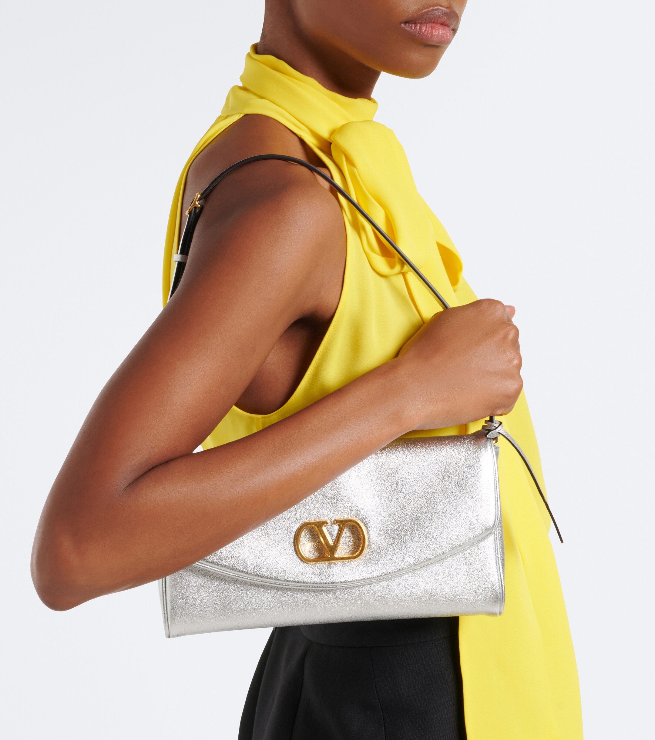 Valentino Garavani DeVain Small metallic leather shoulder bag thumbnail