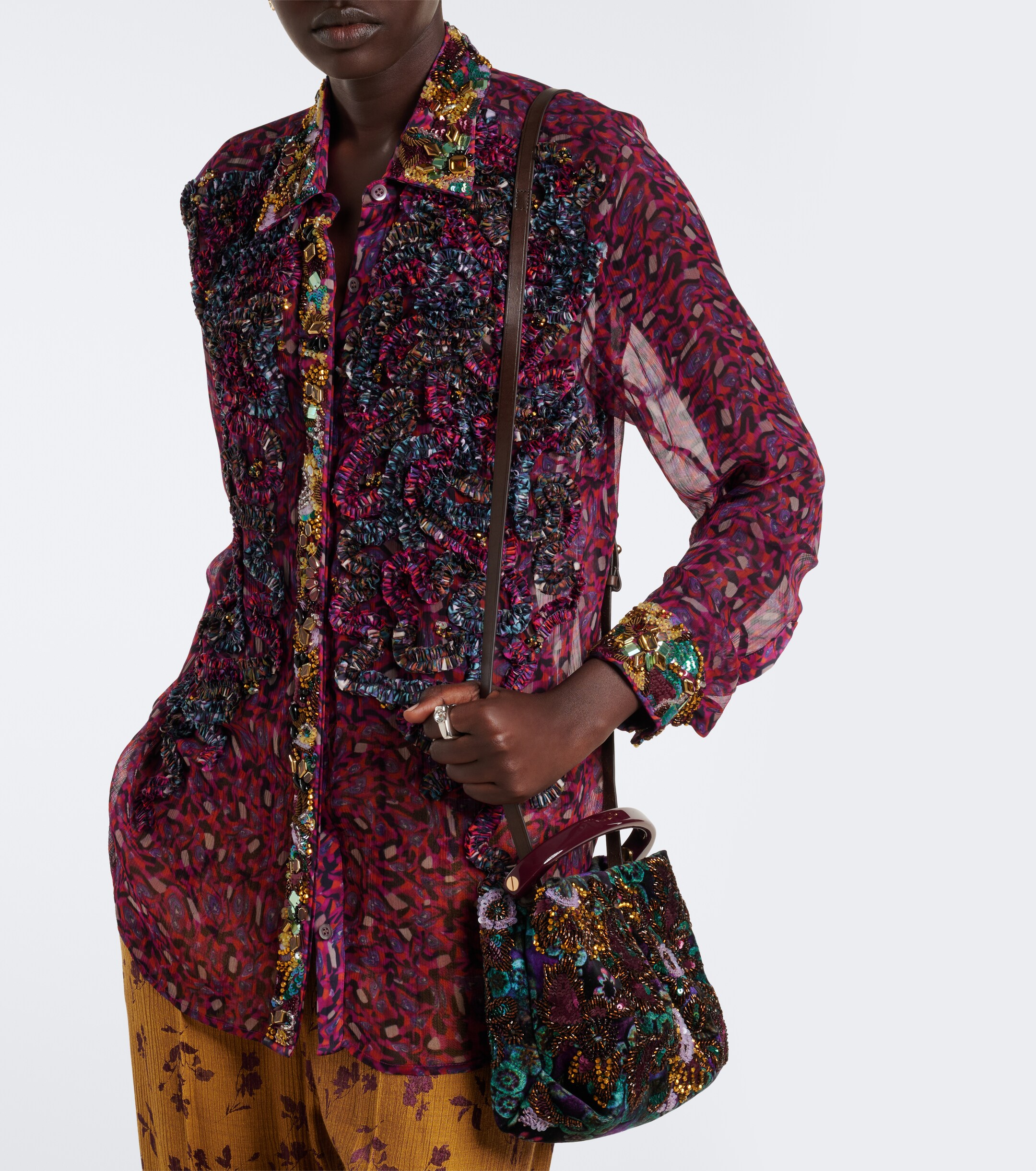 Dries Van Noten Small sequined top-handle bag