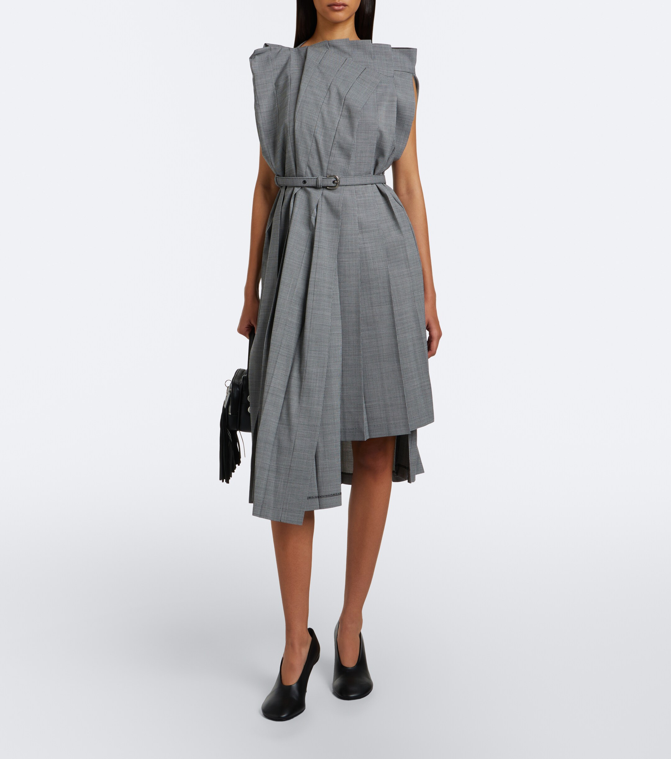 Junya Watanabe Junya Watanabe Houndstooth pleated asymmetric midi dress