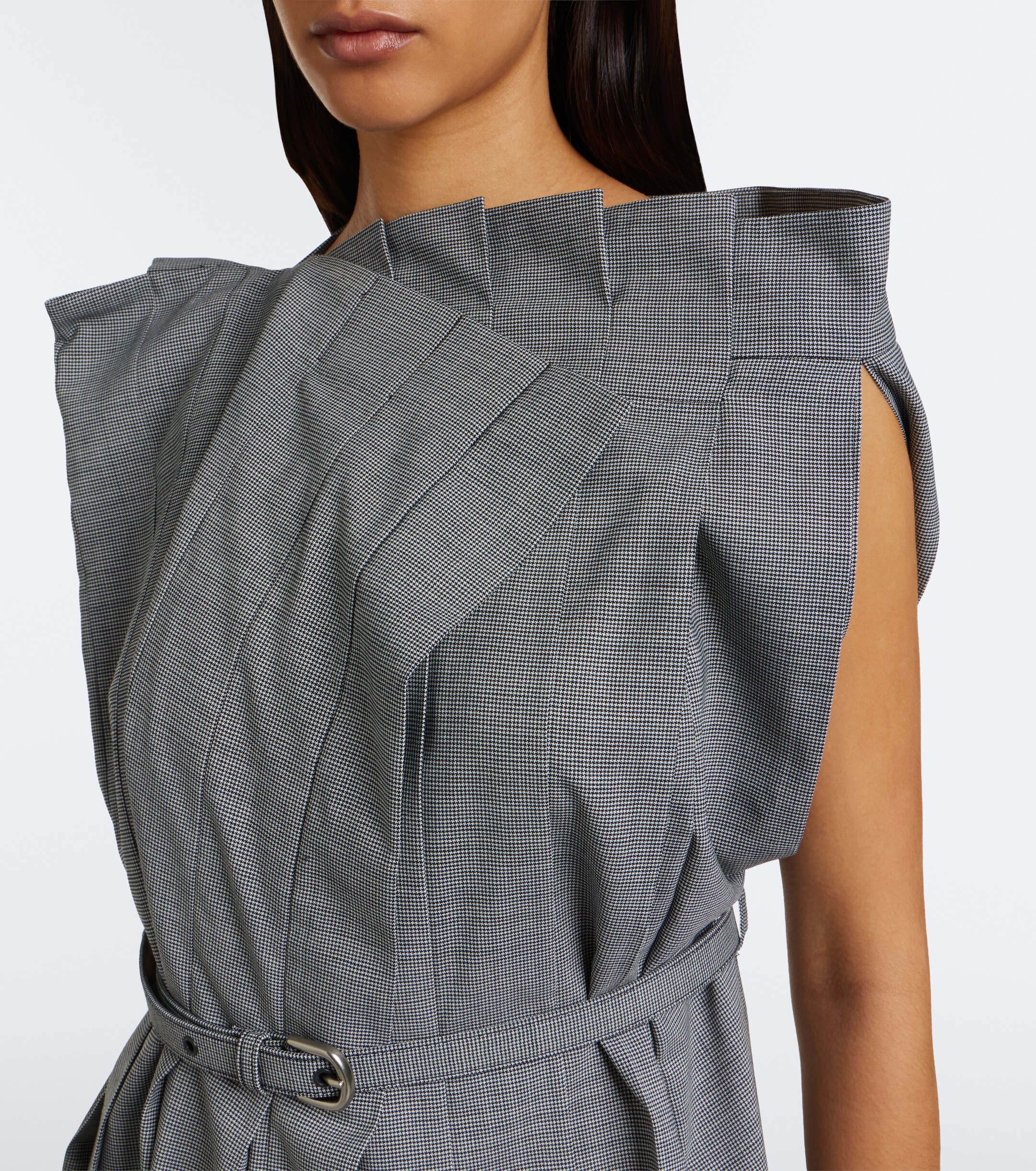 Junya Watanabe Junya Watanabe Houndstooth pleated asymmetric midi dress