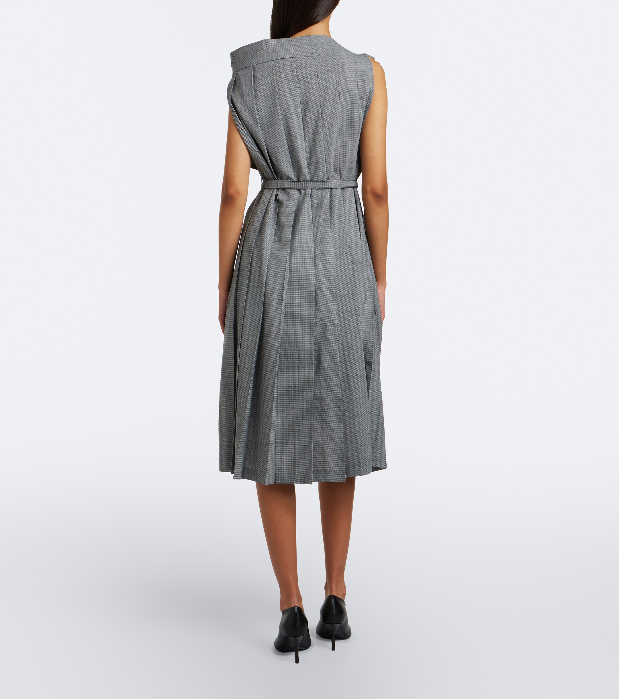 Junya Watanabe Junya Watanabe Houndstooth pleated asymmetric midi dress