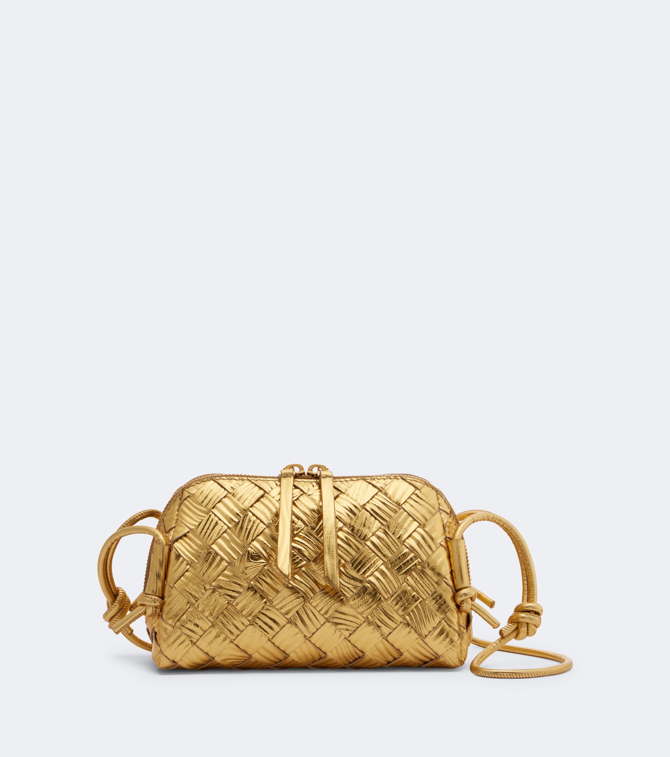 Bottega Veneta Concert Intrecciato metallic leather pouch