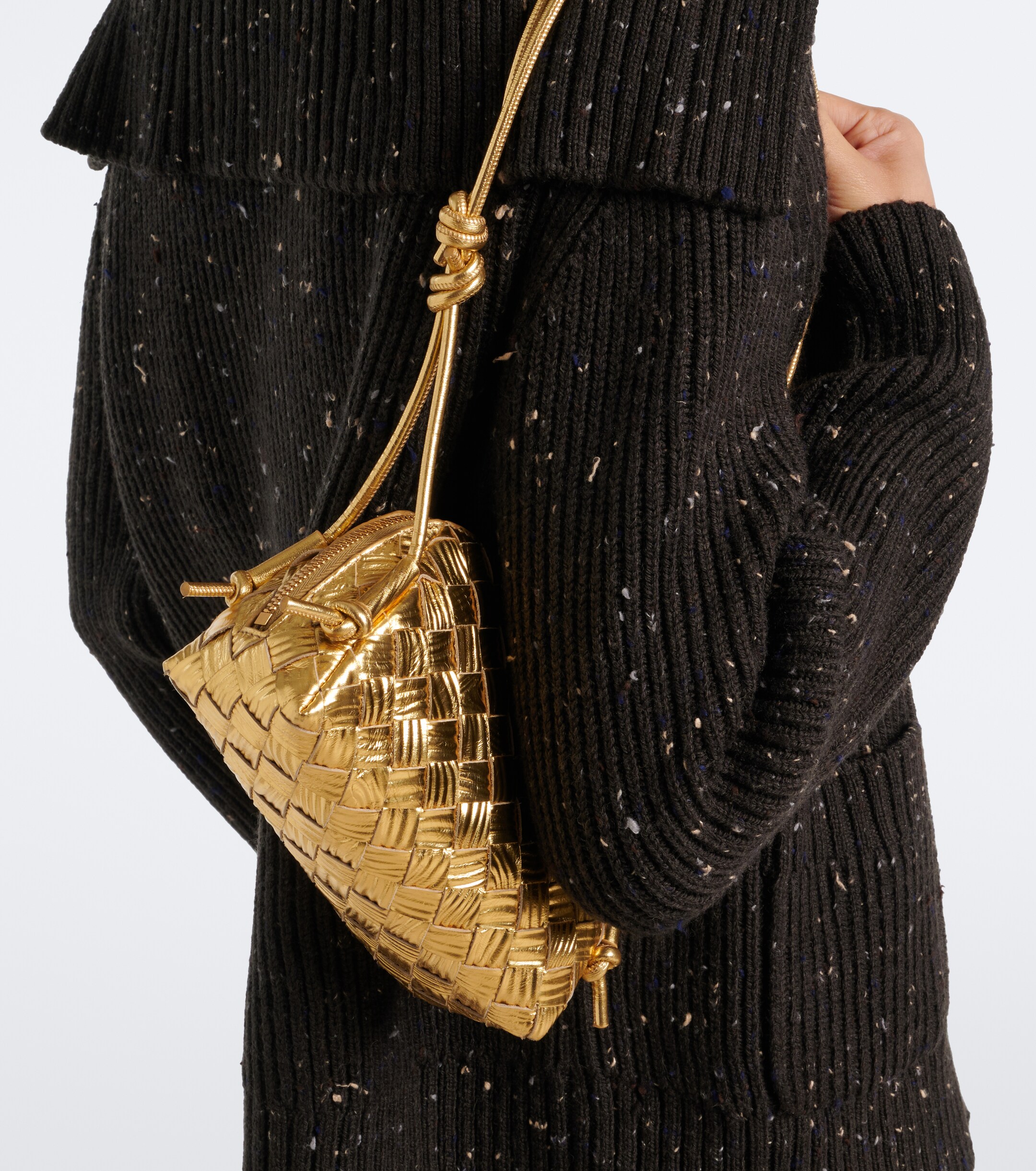 Bottega Veneta Concert Intrecciato metallic leather pouch