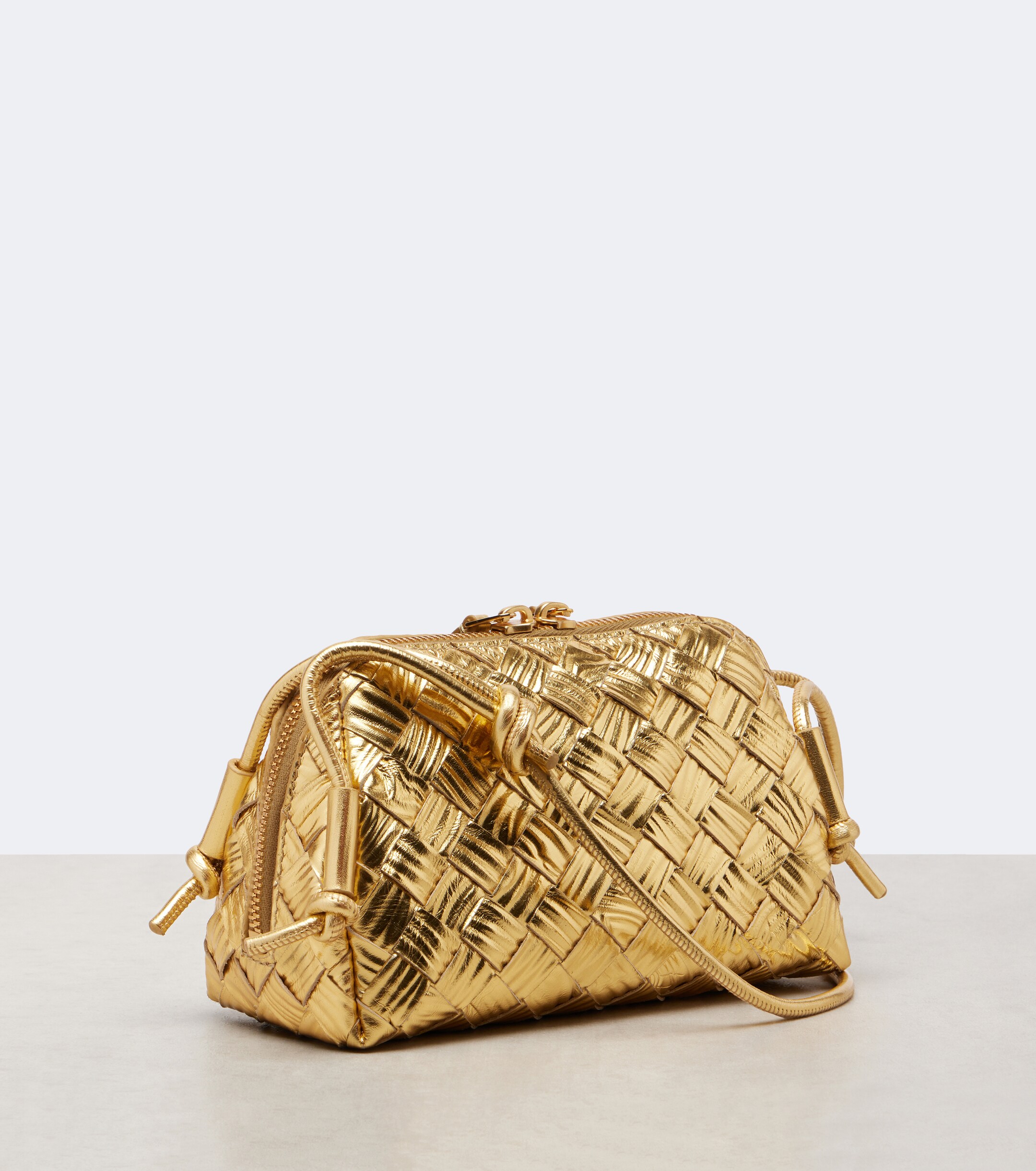 Bottega Veneta Concert Intrecciato metallic leather pouch