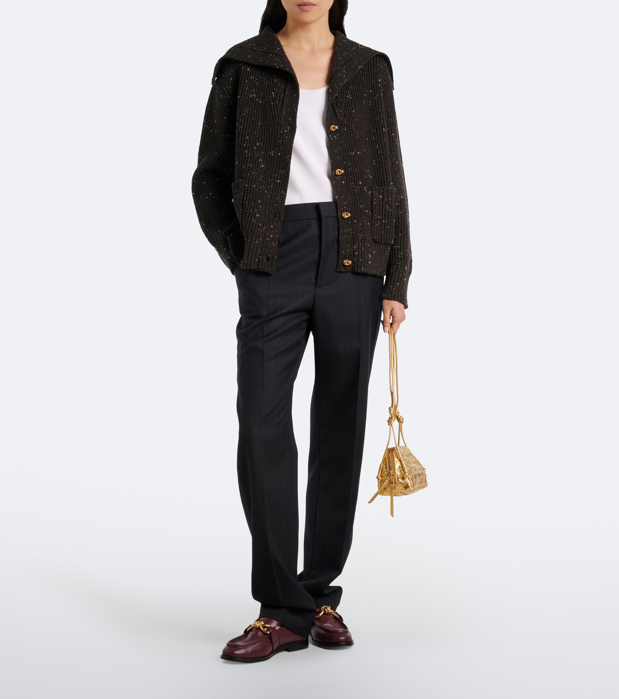 Bottega Veneta Concert Intrecciato metallic leather pouch
