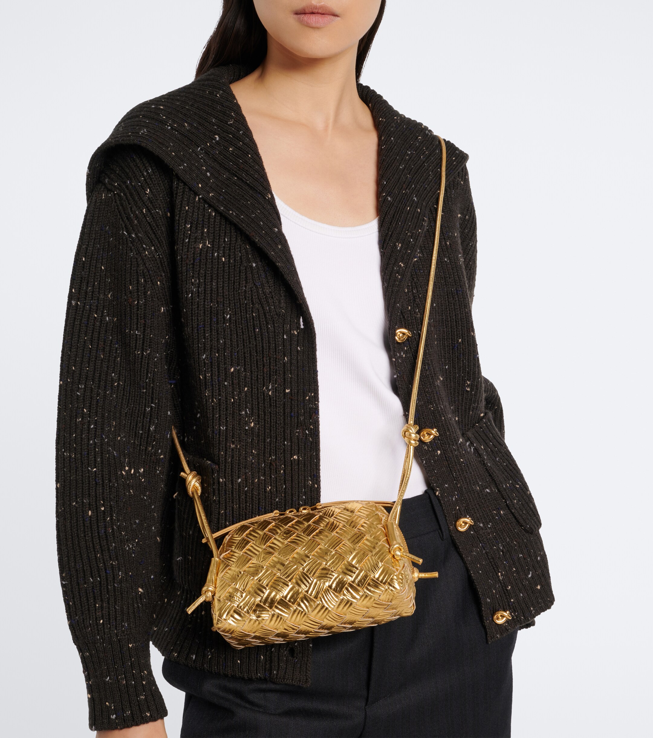 Bottega Veneta Concert Intrecciato metallic leather pouch