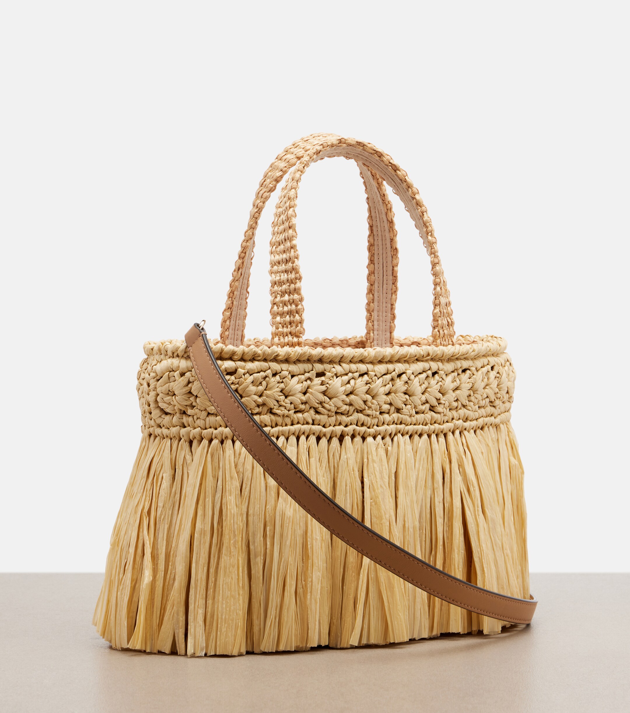 JIMMY CHOO Mini fringed raffia top-handle bag