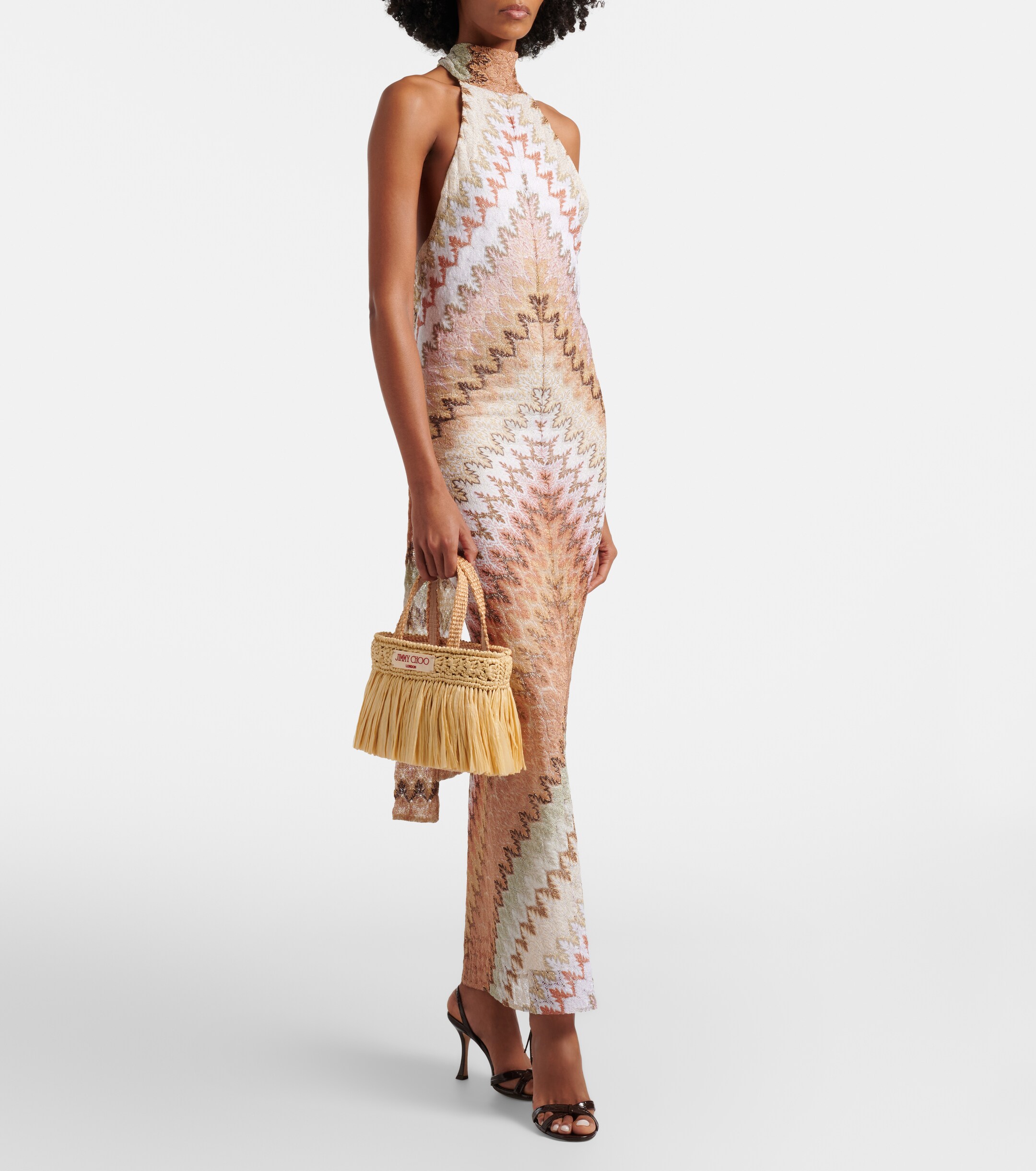 JIMMY CHOO Mini fringed raffia top-handle bag