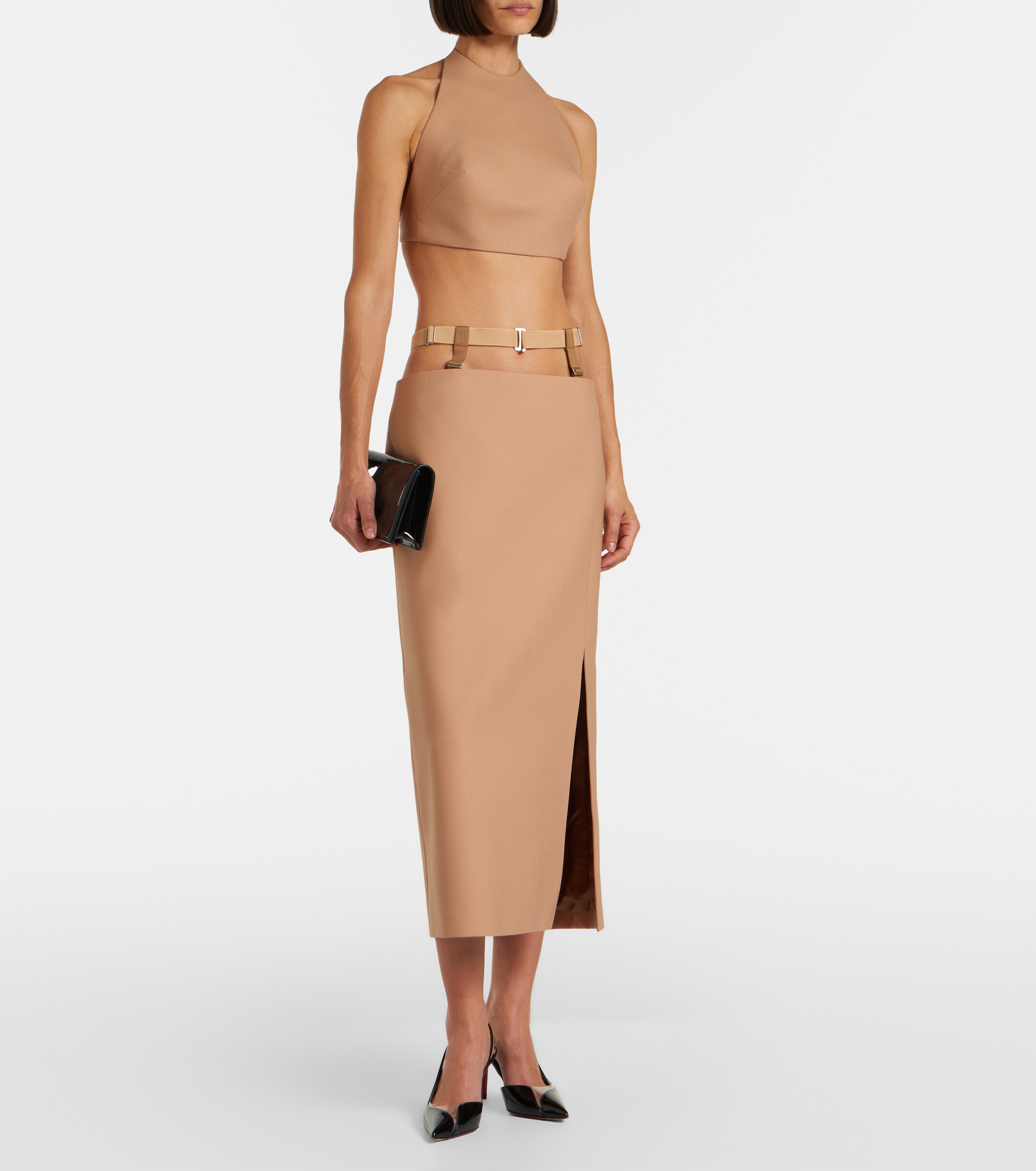Mugler Mugler Cutout wool-blend pencil skirt