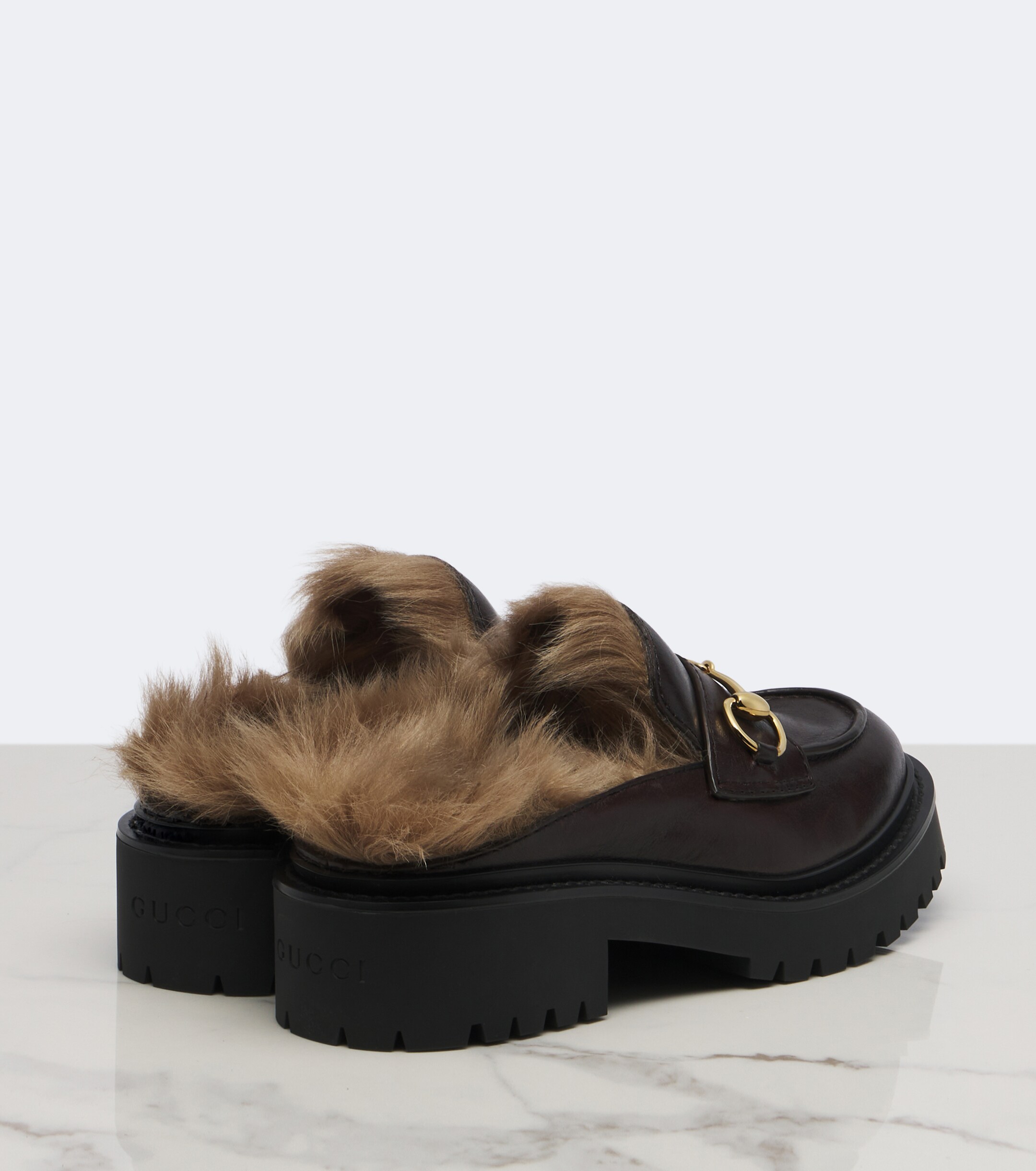 Gucci Gucci Rhody shearling-lined leather platform mules