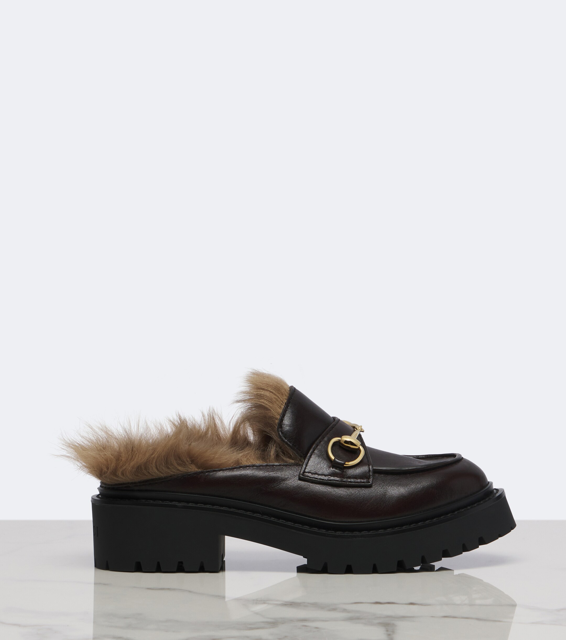 Gucci Gucci Rhody shearling-lined leather platform mules
