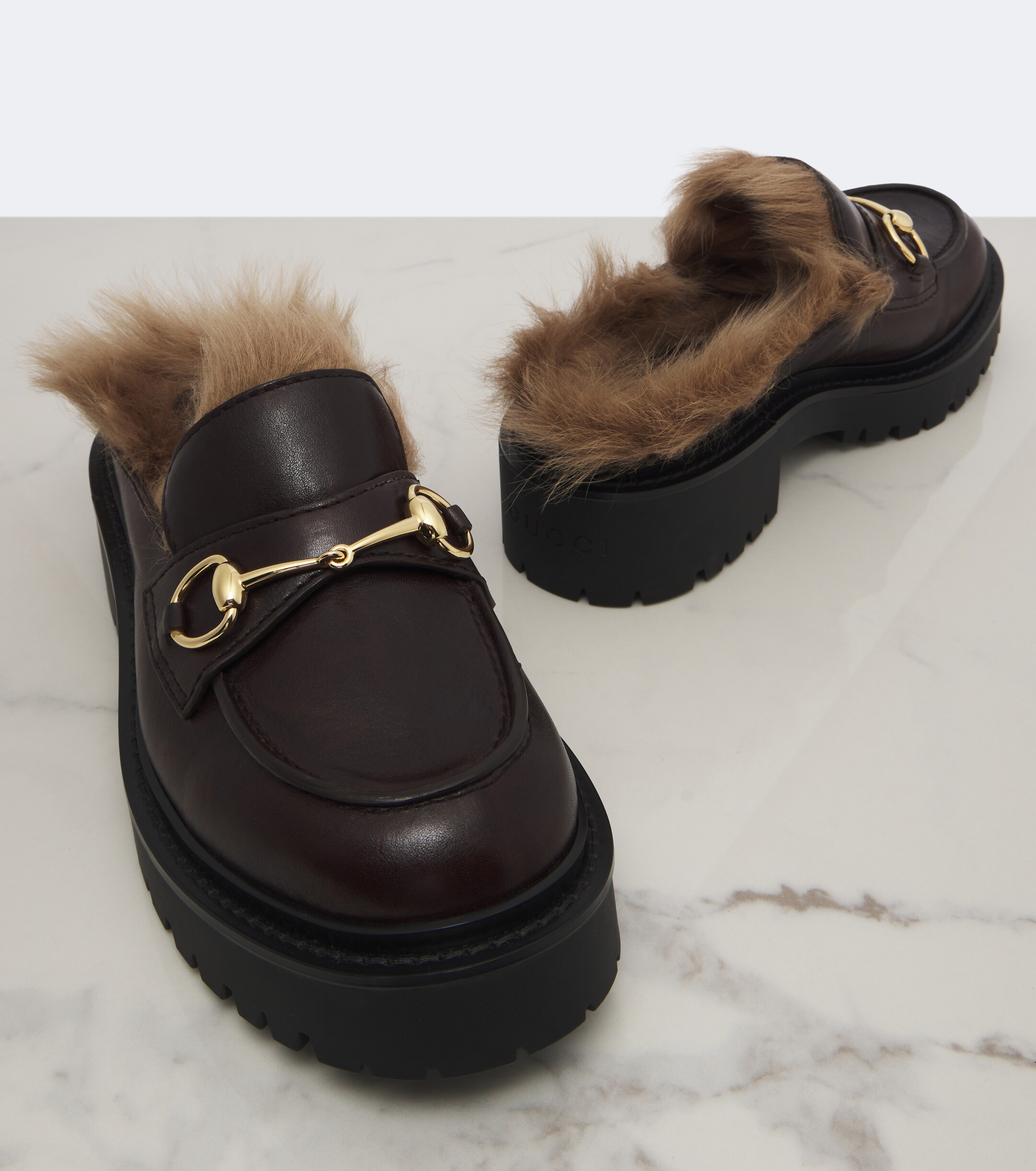 Gucci Gucci Rhody shearling-lined leather platform mules