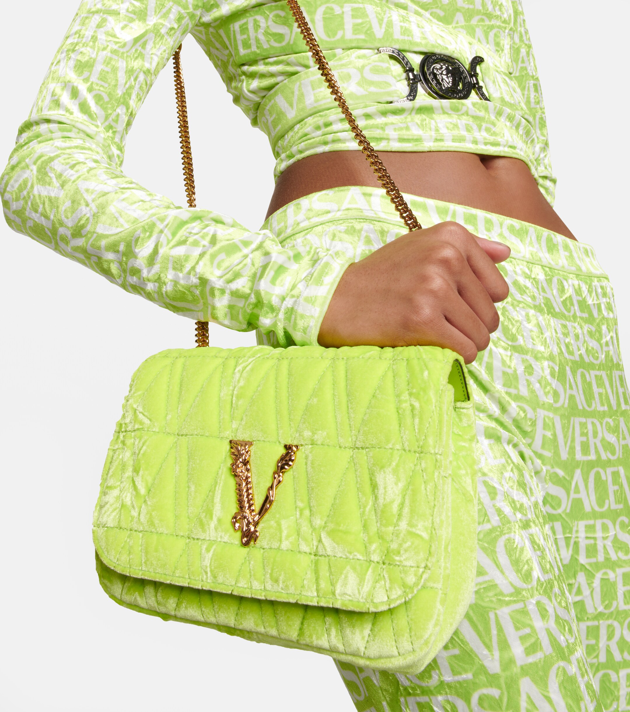 Versace Virtus Small velvet shoulder bag