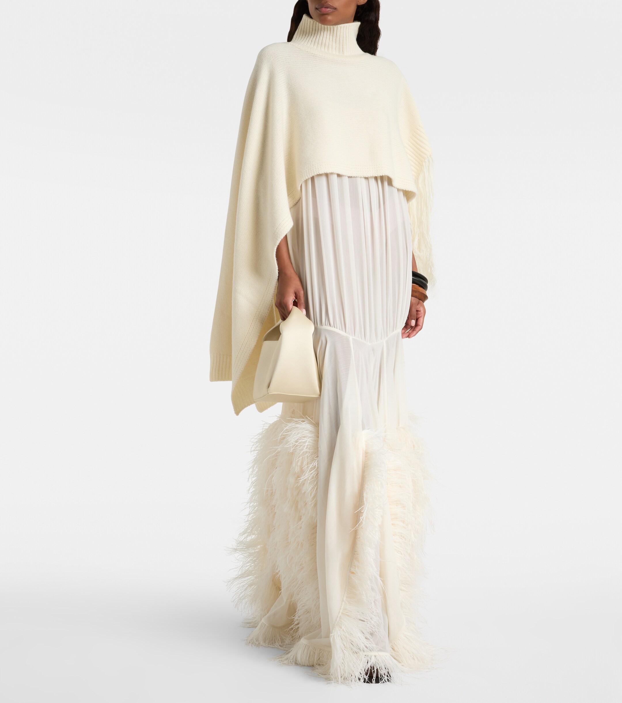 Xu Zhi Feather-trimmed gathered gown