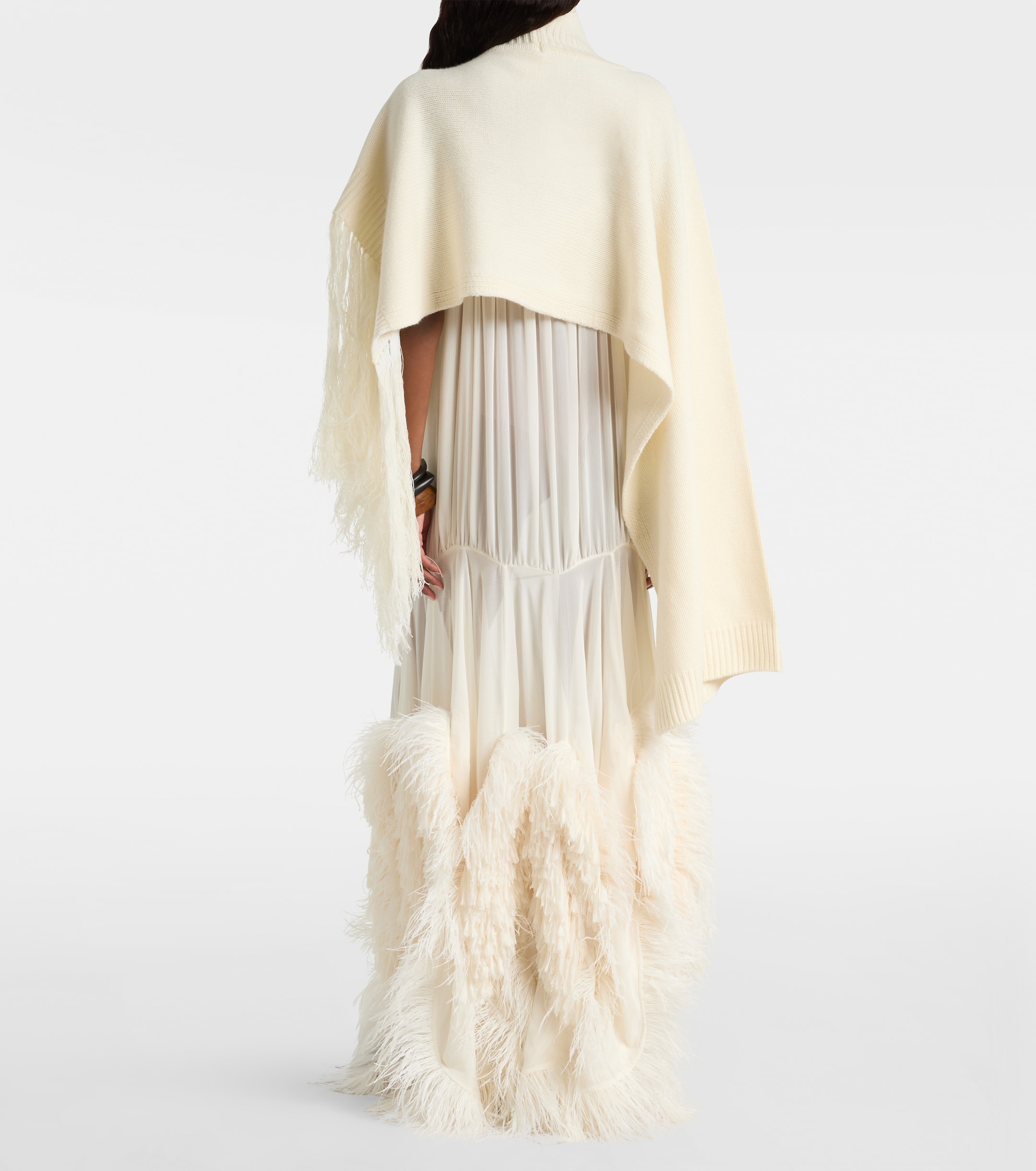 Xu Zhi Feather-trimmed gathered gown