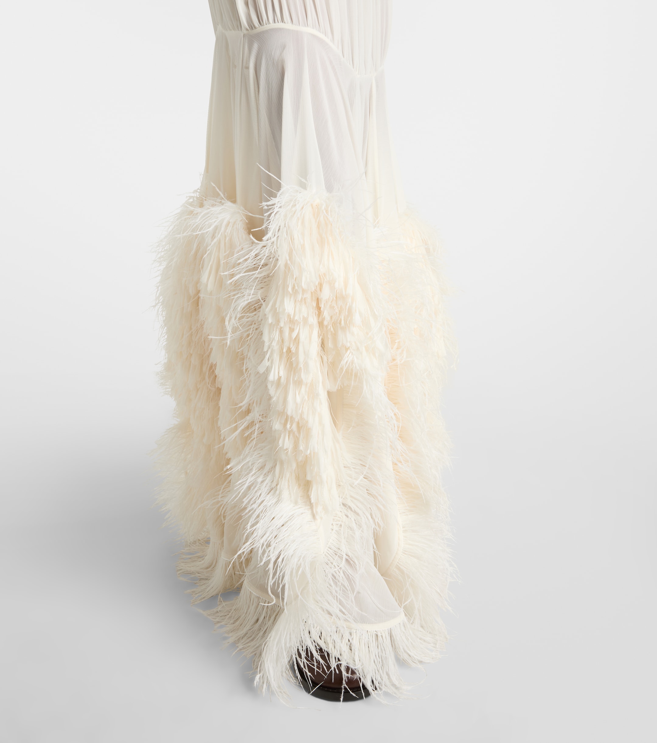 Xu Zhi Feather-trimmed gathered gown