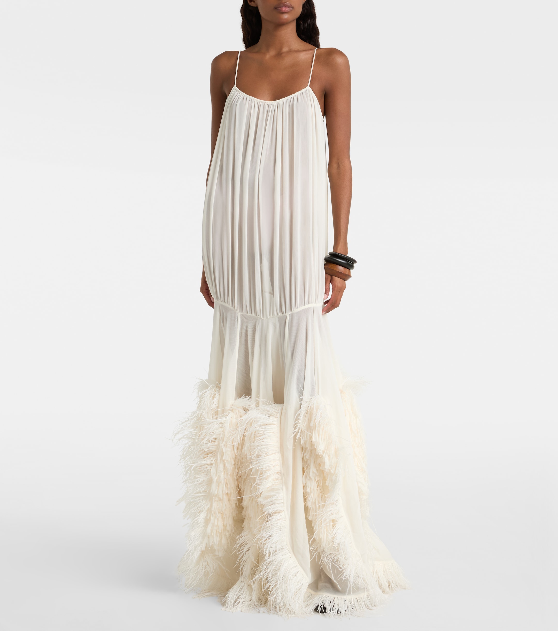 Xu Zhi Feather-trimmed gathered gown