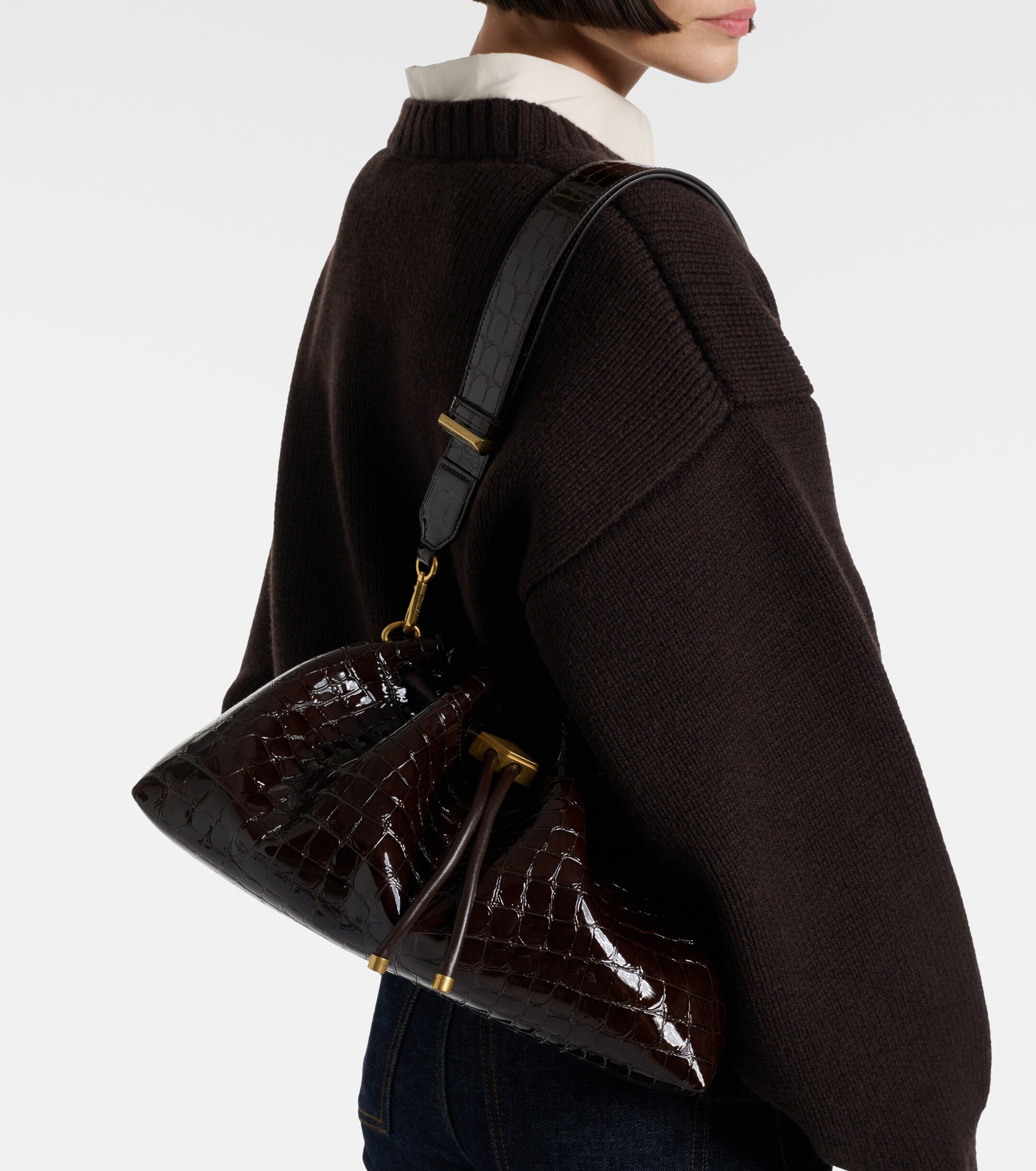 JIMMY CHOO Cinch Medium croc-effect leather bucket bag