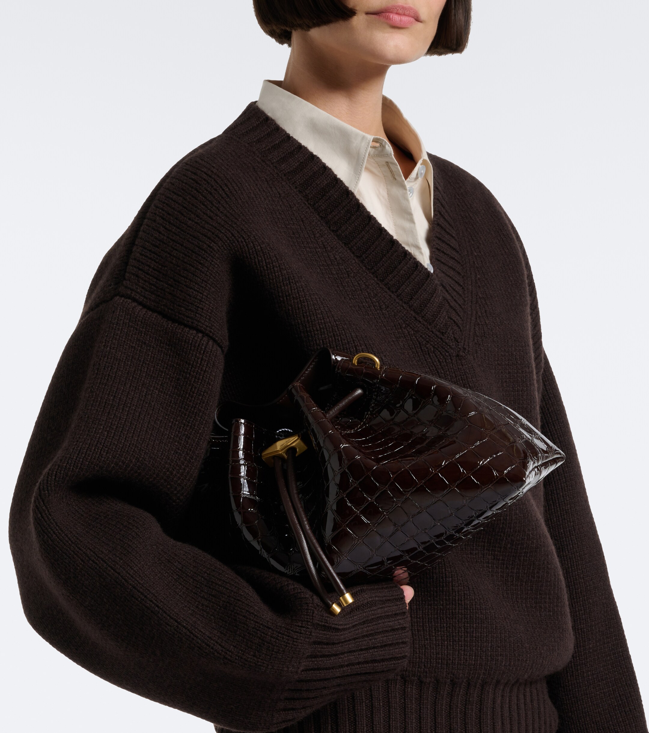 JIMMY CHOO Cinch Medium croc-effect leather bucket bag