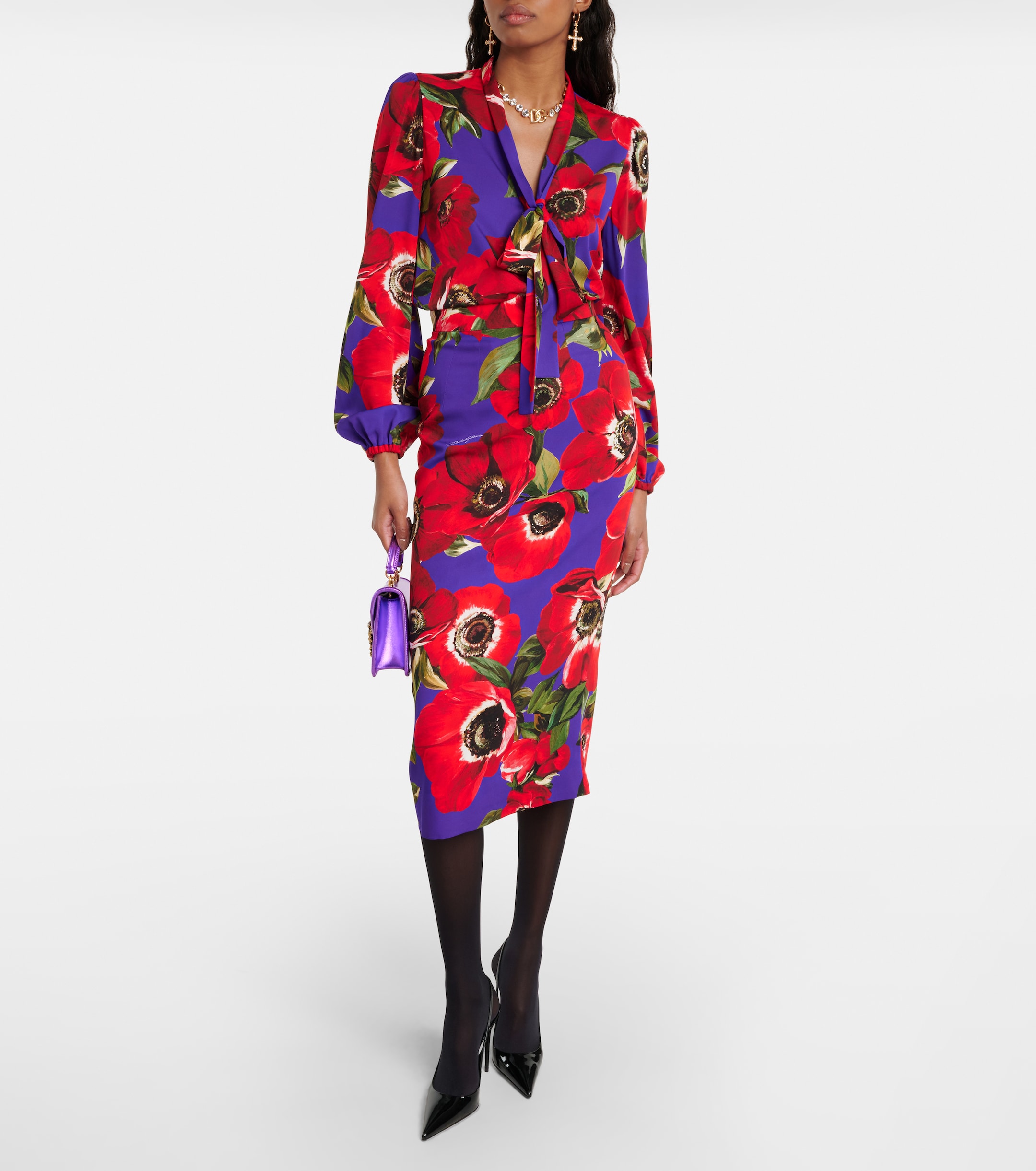 Dolce&Gabbana Floral silk-blend pencil skirt