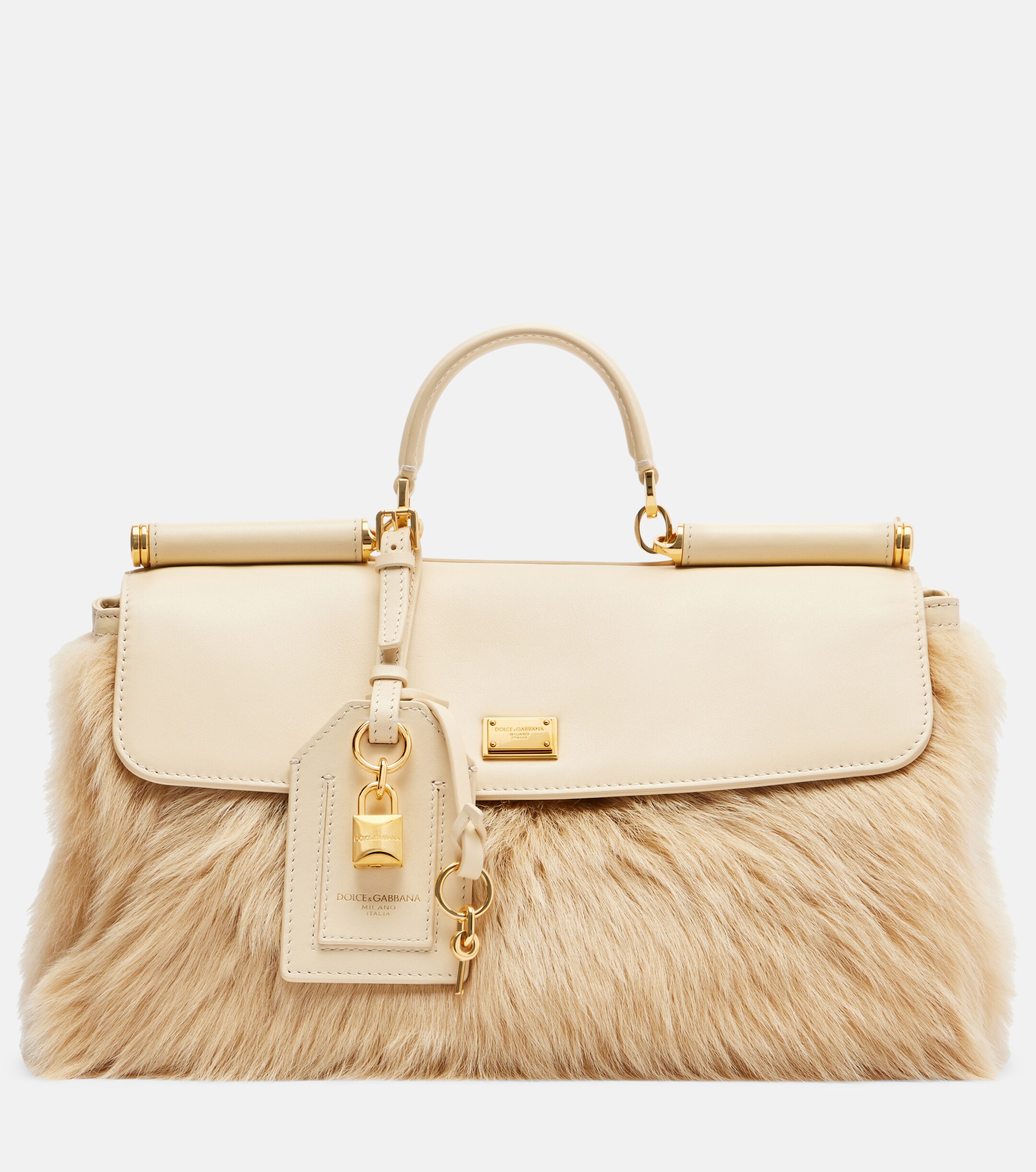 Dolce&Gabbana Sicily Large leather and shearling top-handle bag
