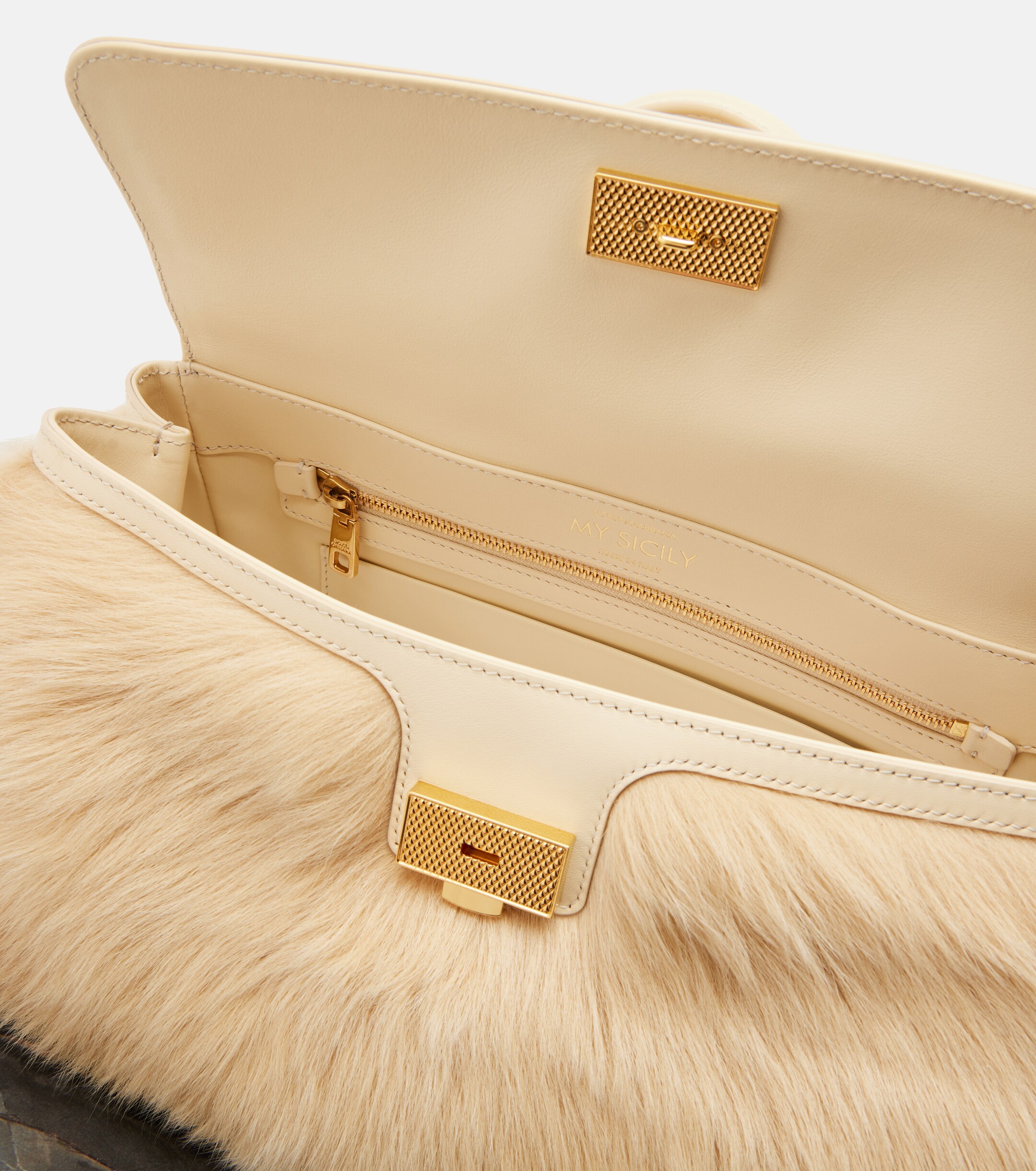 Dolce&Gabbana Sicily Large leather and shearling top-handle bag