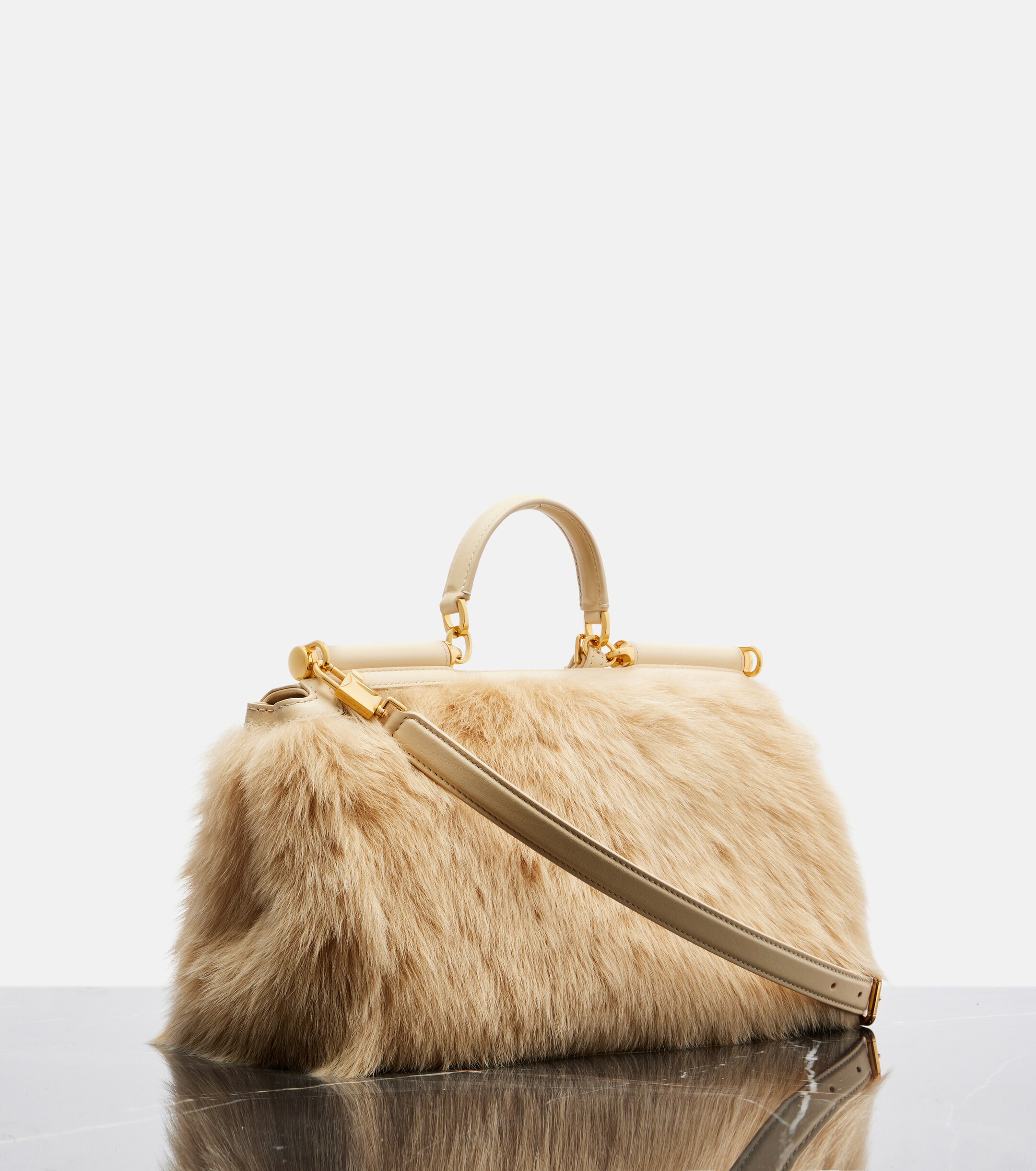 Dolce&Gabbana Sicily Large leather and shearling top-handle bag