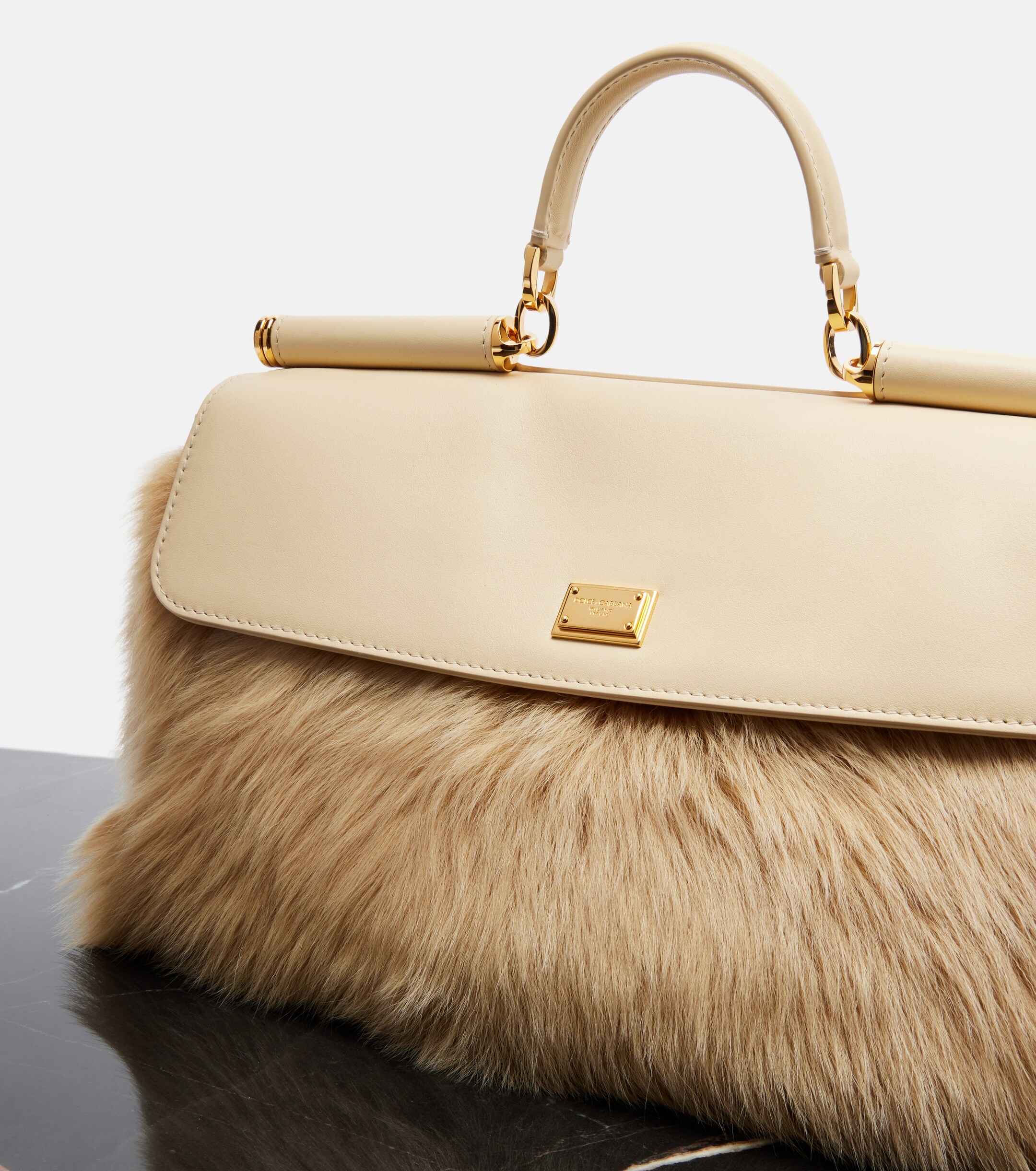 Dolce&Gabbana Sicily Large leather and shearling top-handle bag