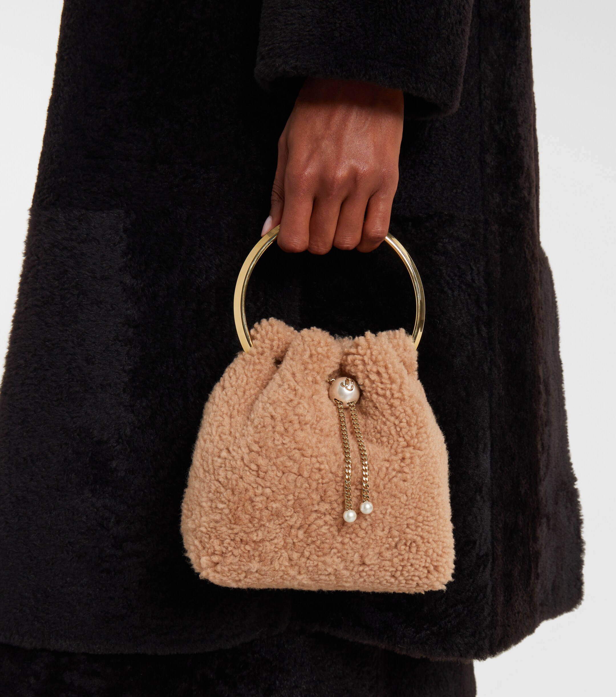 JIMMY CHOO Bon Bon shearling bucket bag