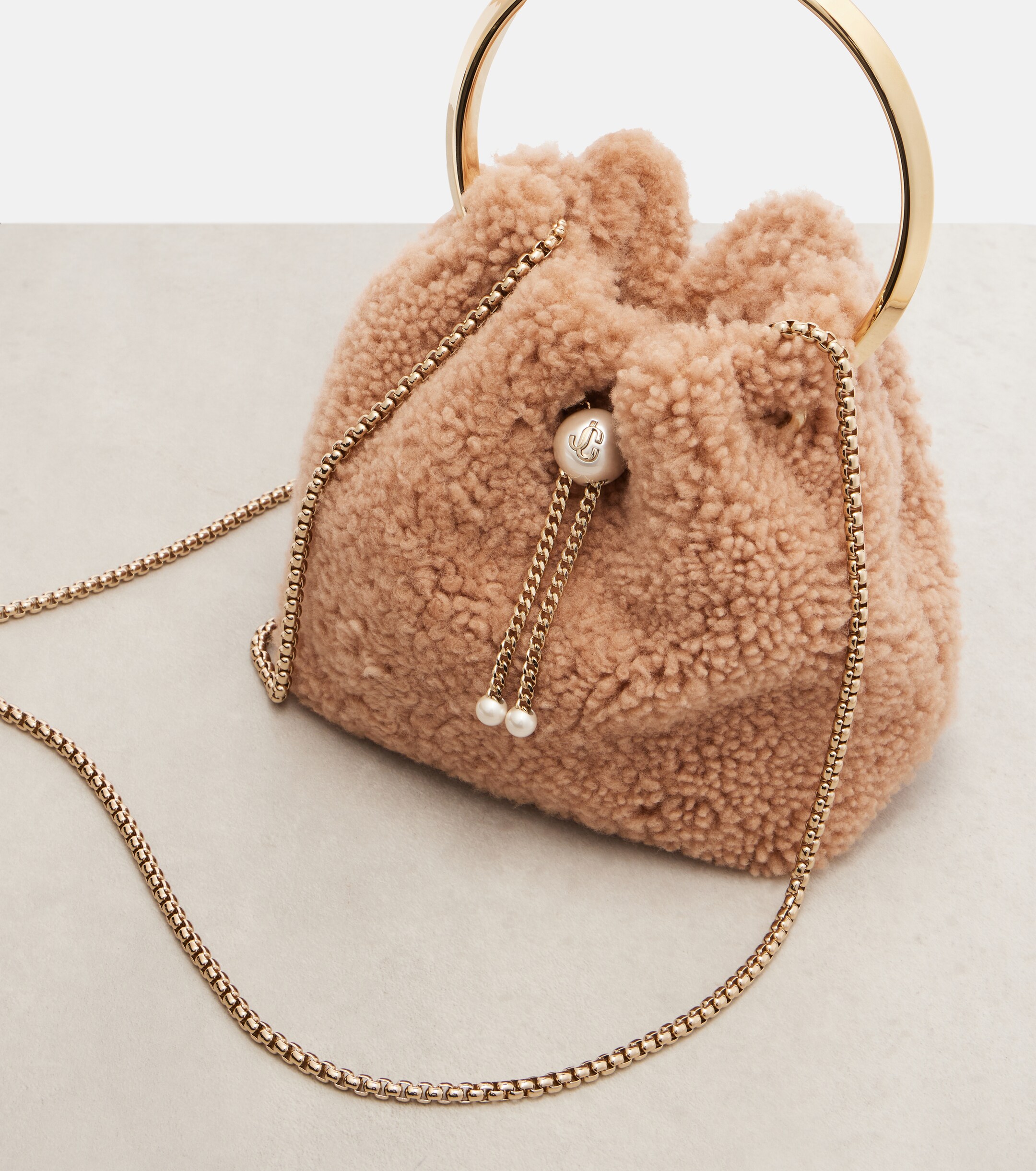 JIMMY CHOO Bon Bon shearling bucket bag
