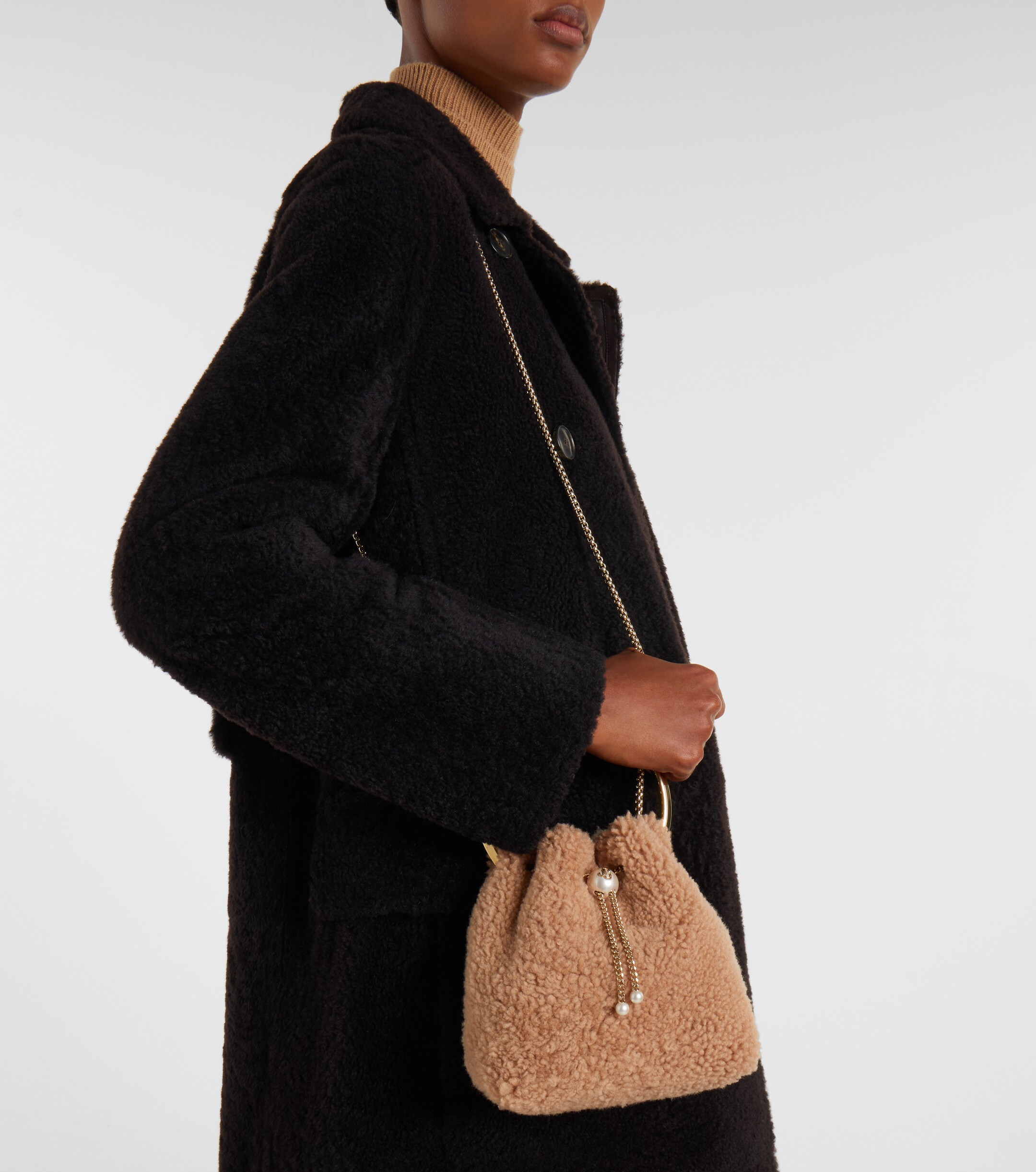JIMMY CHOO Bon Bon shearling bucket bag