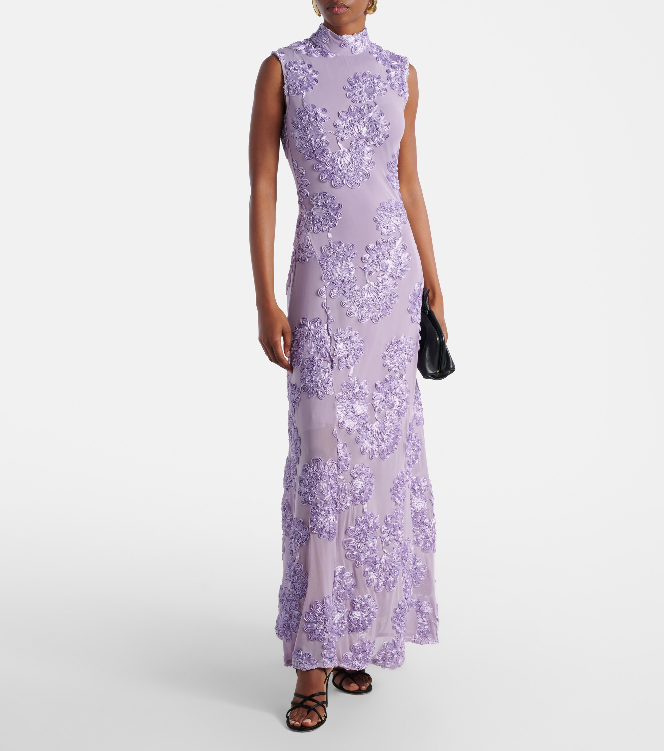 Rotate Floral embroidered mesh maxi dress