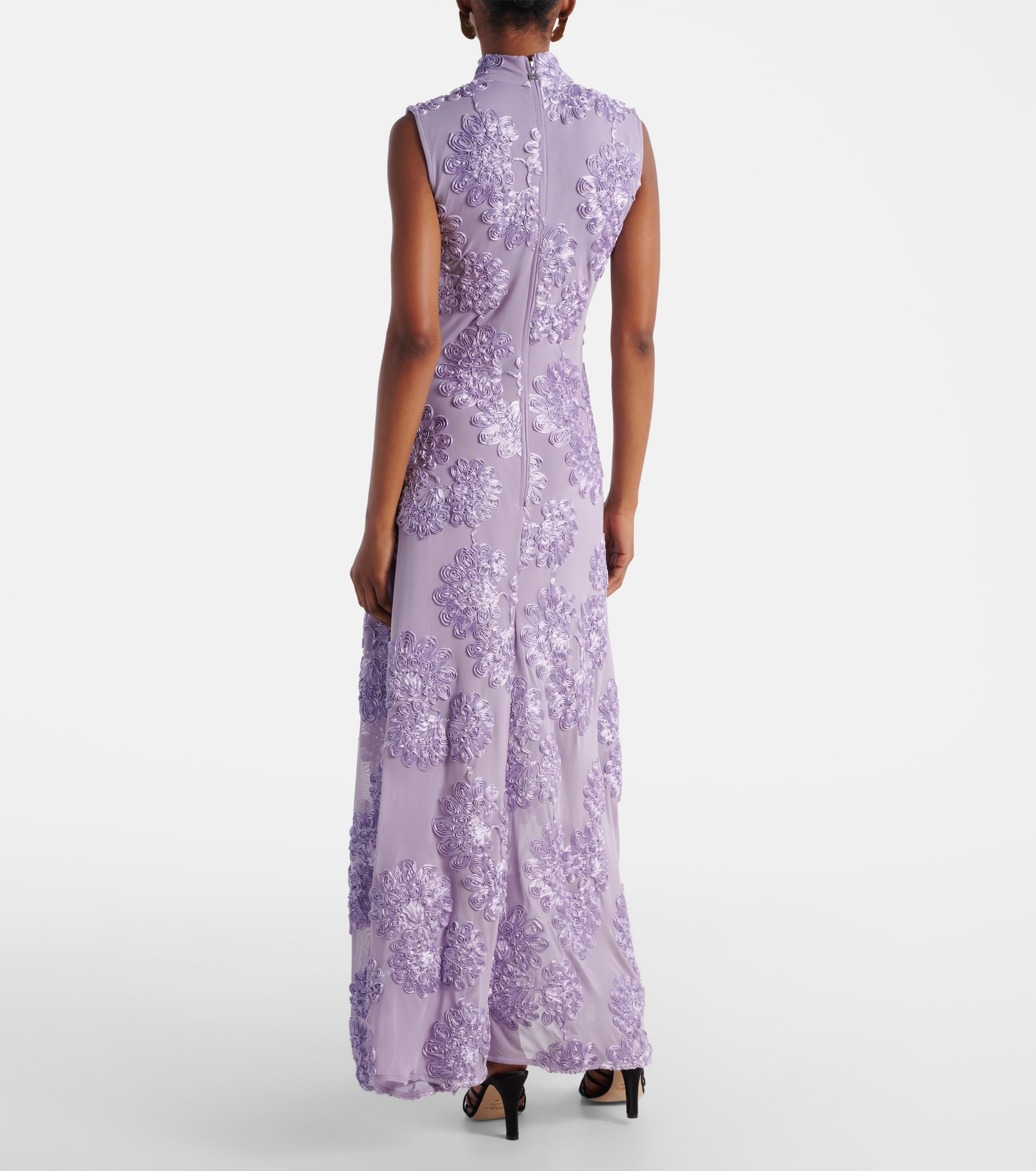 Rotate Floral embroidered mesh maxi dress