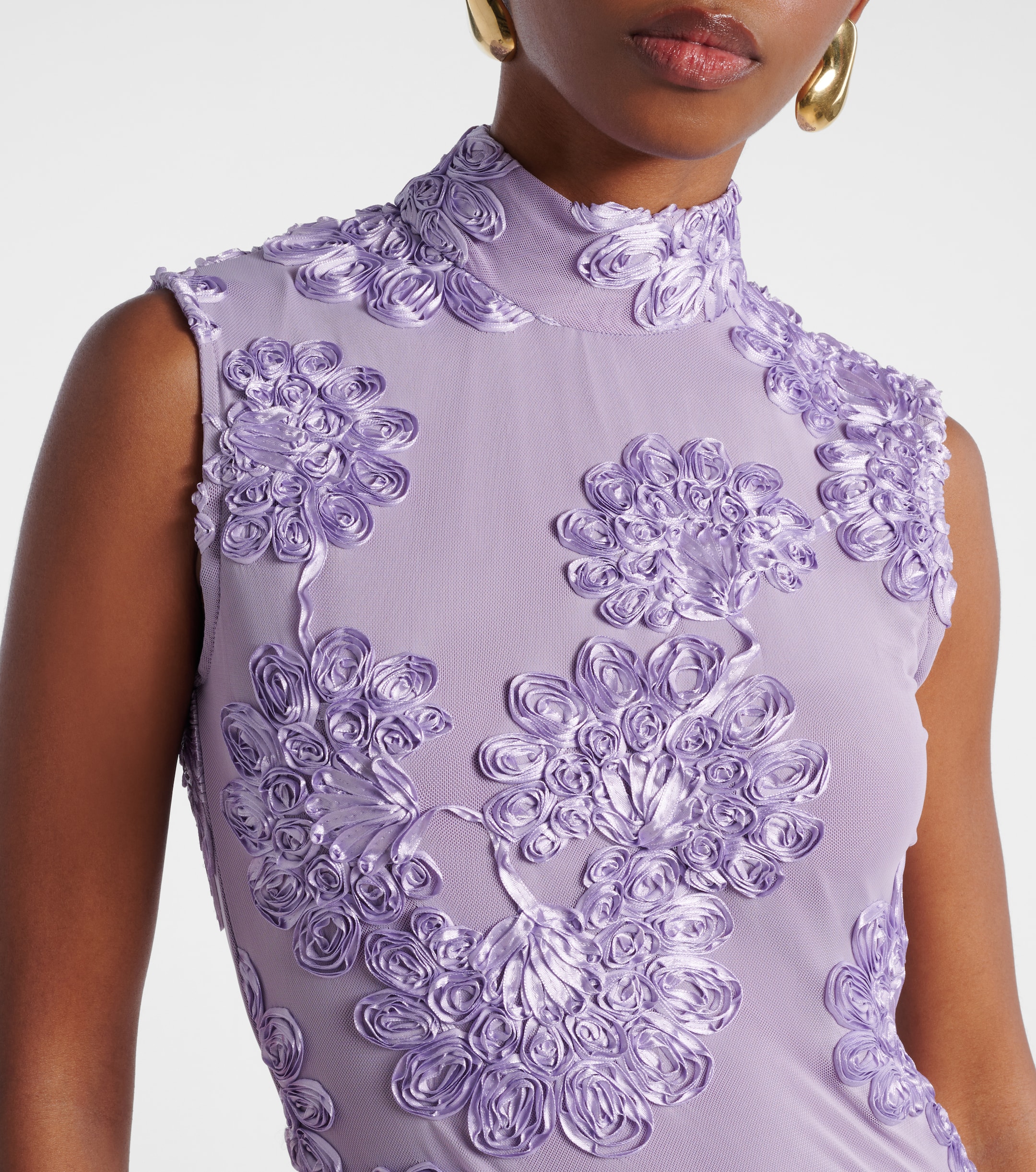 Rotate Floral embroidered mesh maxi dress