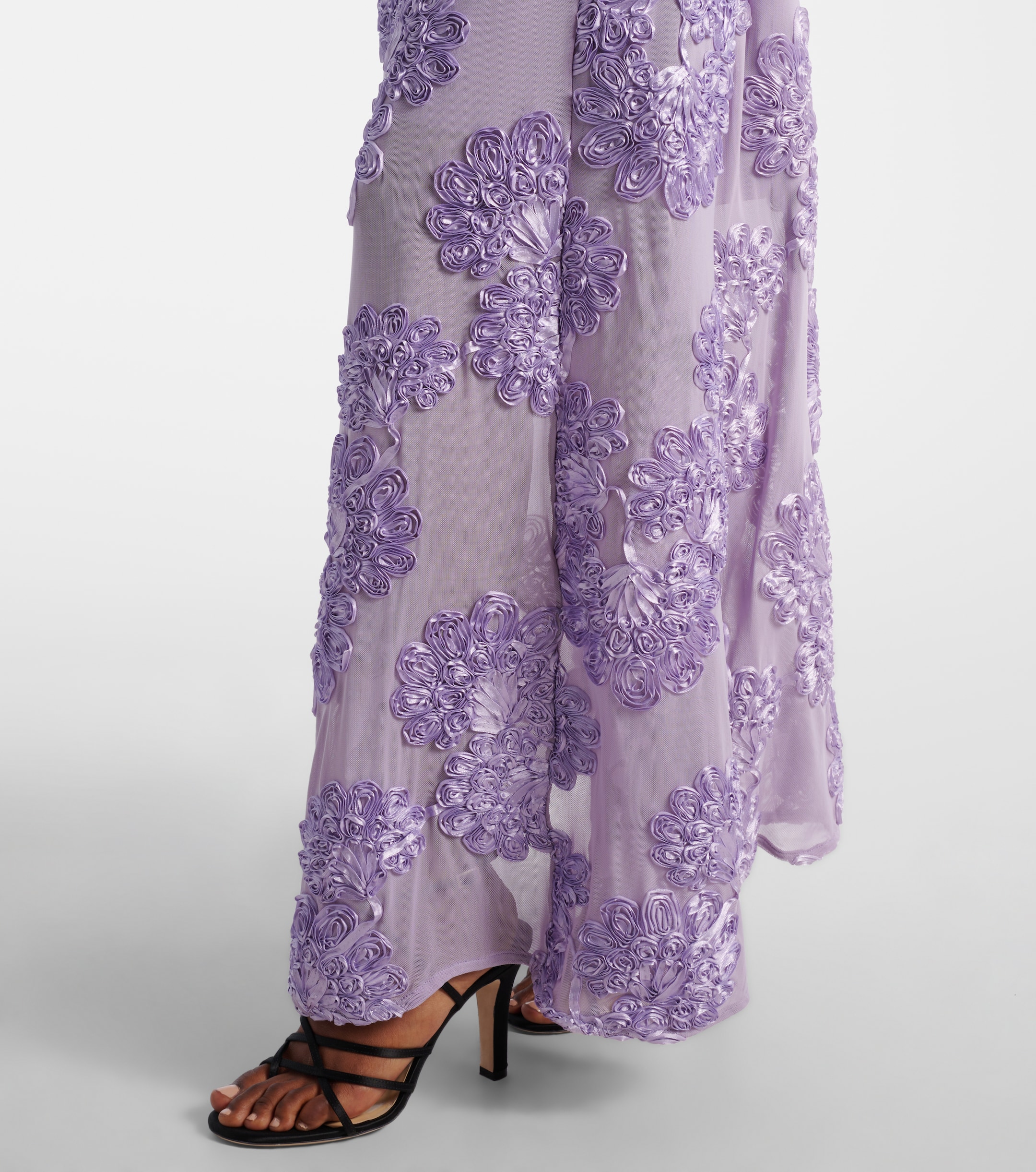 Rotate Floral embroidered mesh maxi dress