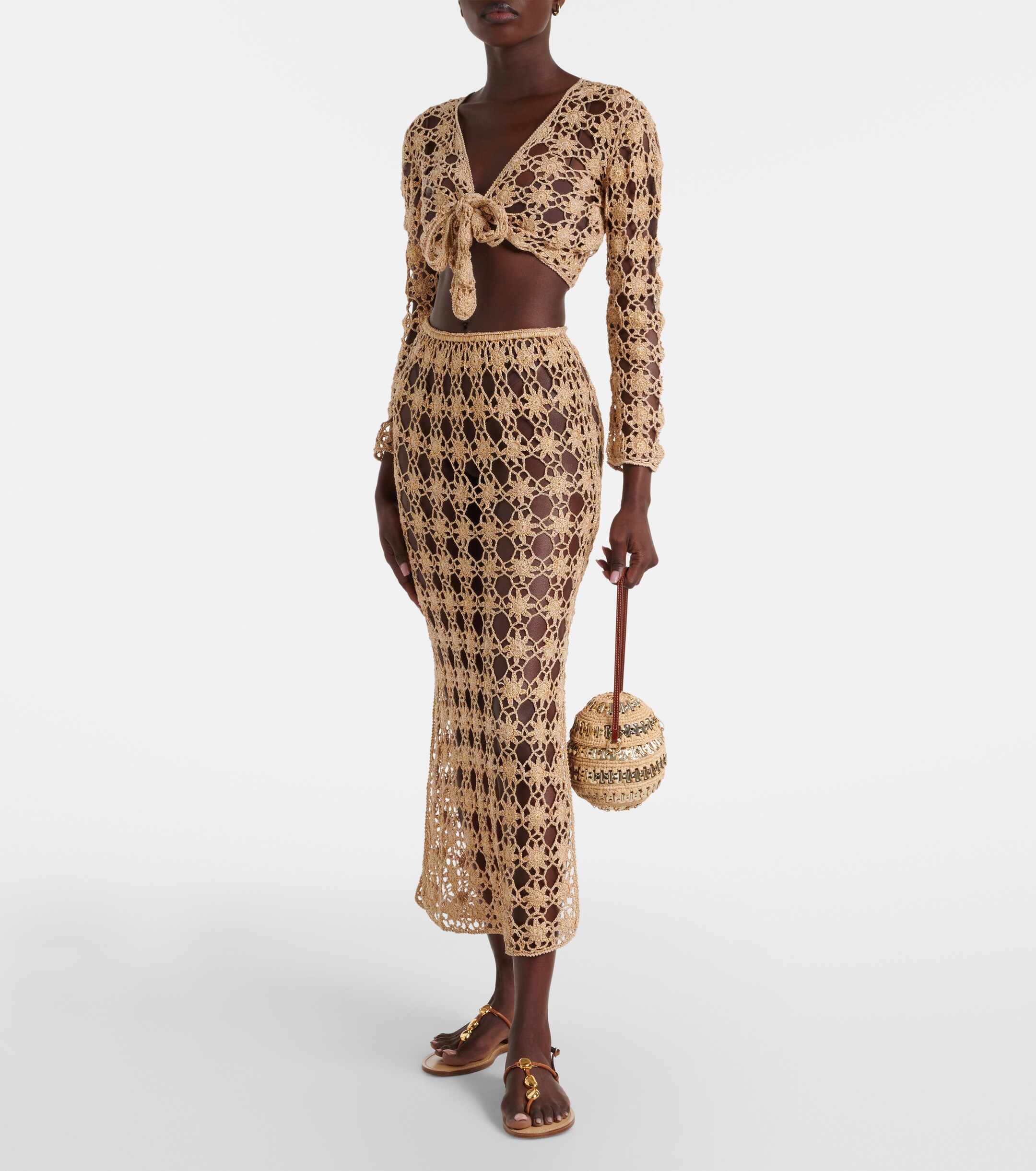 Anna Kosturova Bella Rosette crochet cotton midi skirt